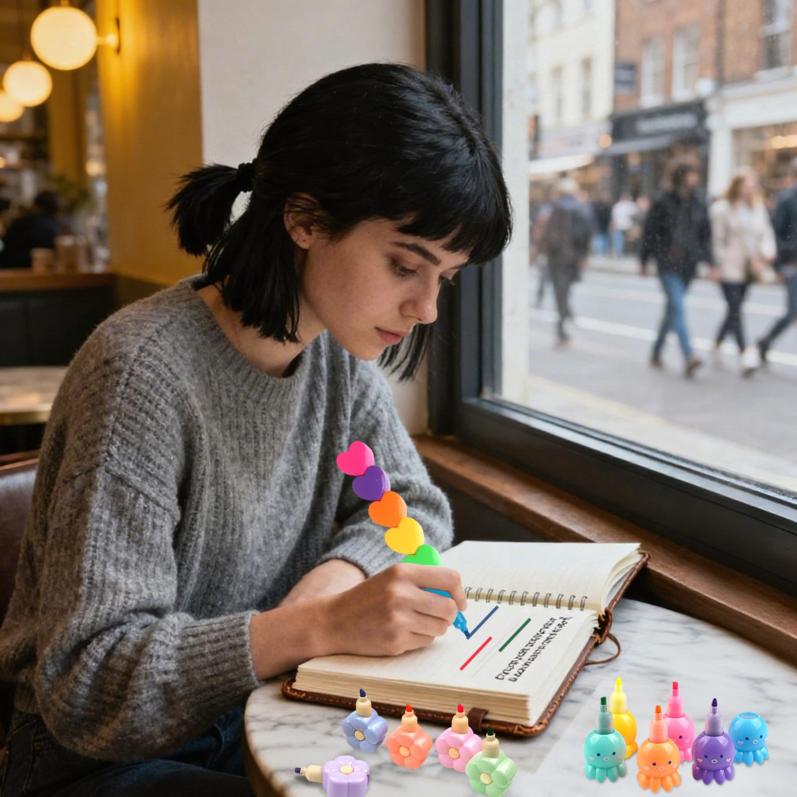 CNYMANY 7 packs (38 pcs) Mini Highlighter Pens, Pastel Colourful Highlighters Cute Stackable Kawaii