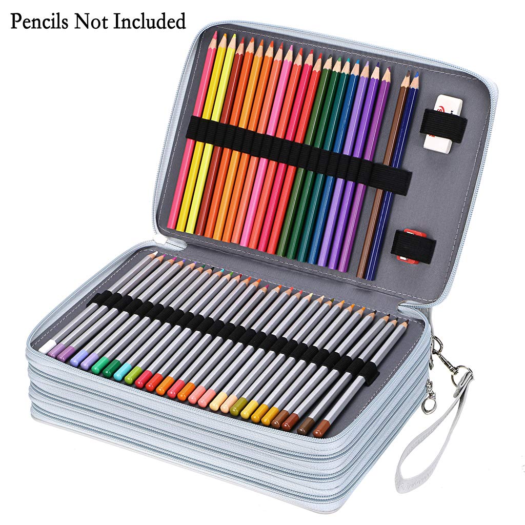 BTSKY 200 Slots Colored Pencil Organizer - Deluxe PU Leather Pencil Case
