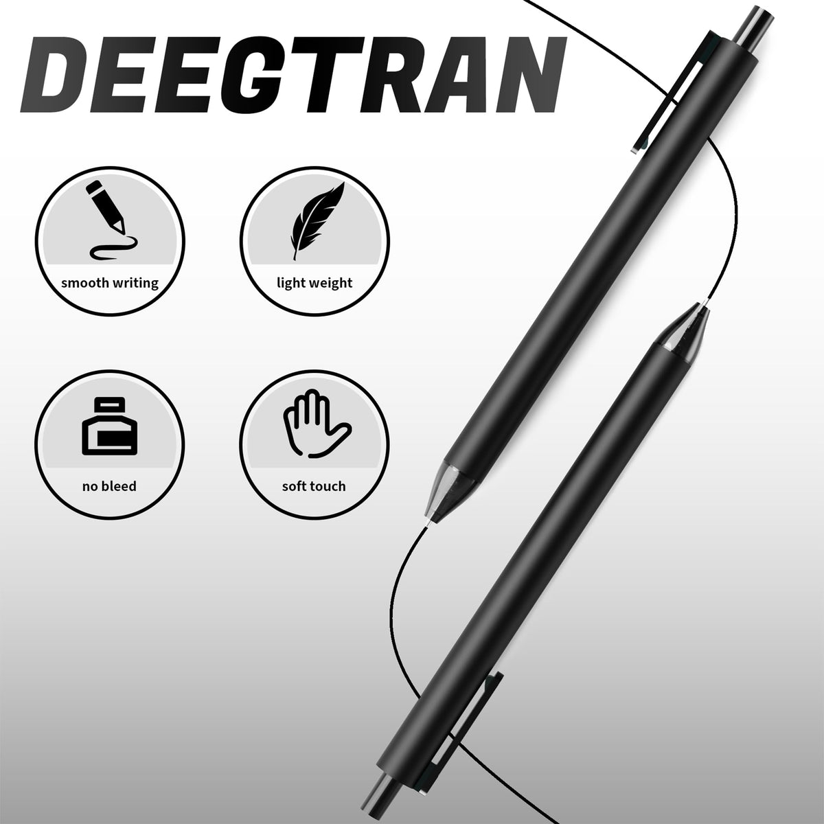 deegtran Pens Bulk, 50 Pack Smooth Black Ink Ballpoint Pen, Wholesale Retractable Pens, No Bleed