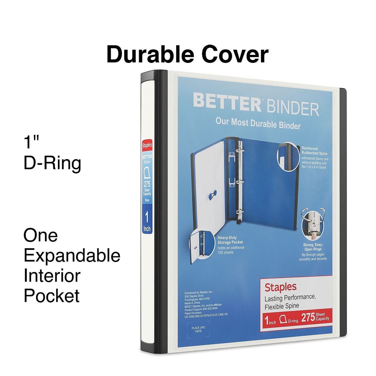 Staples Better Binder, 1 Inch D-Ring, White, 275 Sheets, 3-Pack