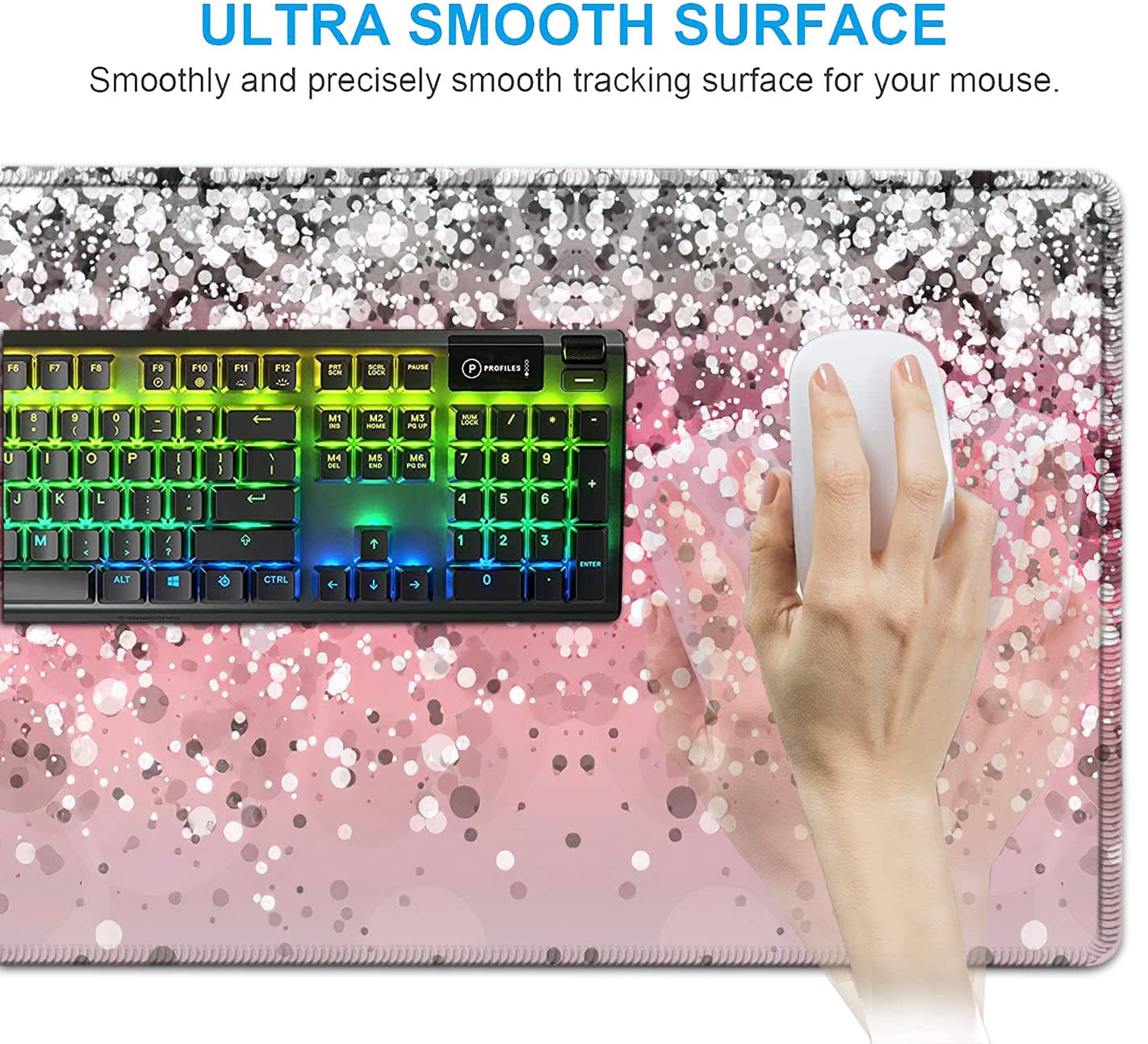 Pink Mouse Pad,Keyboard Mouse Pad Set,Extended Gaming Mouse Pad + Memory Foam Keyboard Wrist Rest