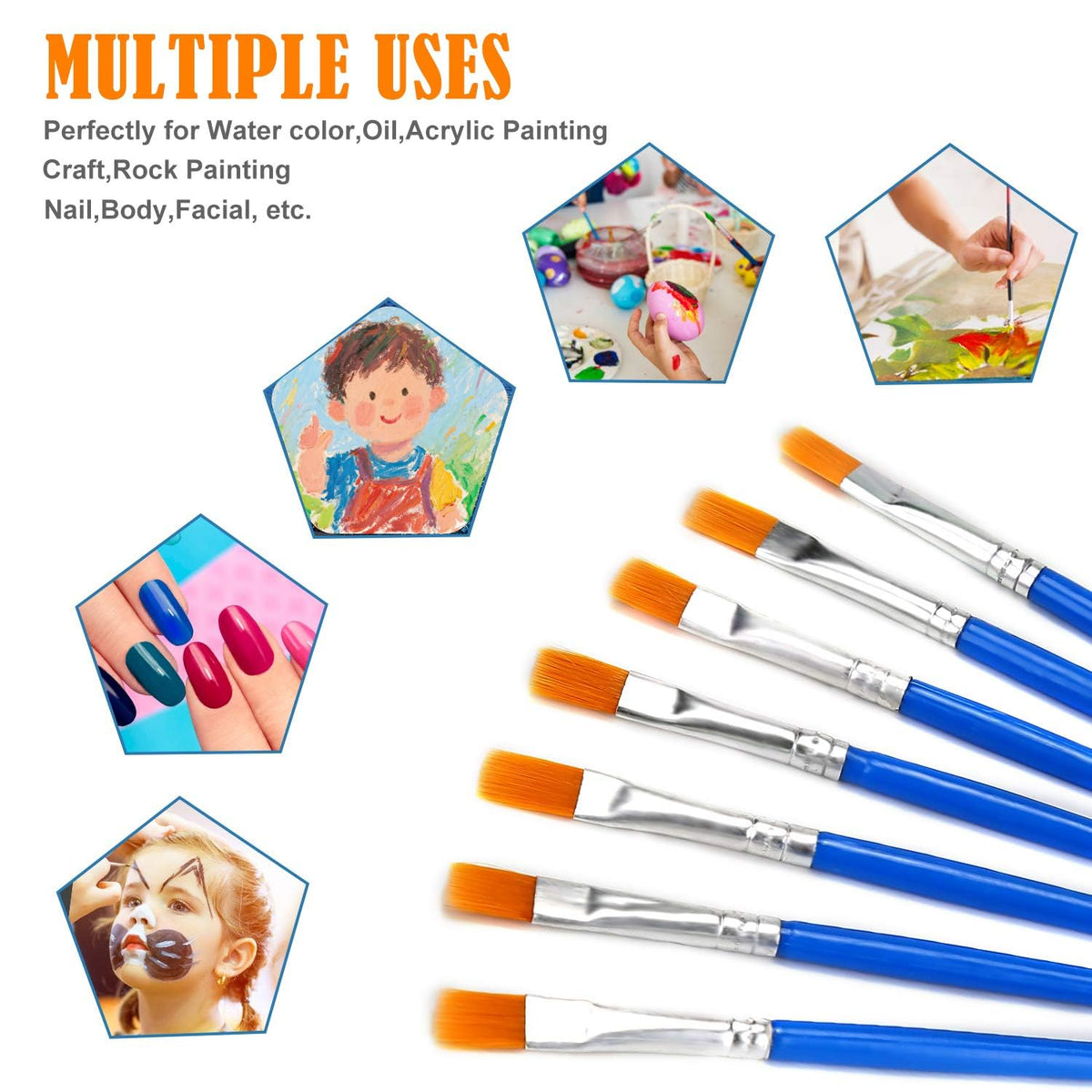 200Pcs Paint Brushes for Acrylics Painting, Flat Paint Brush Bulk, Blue