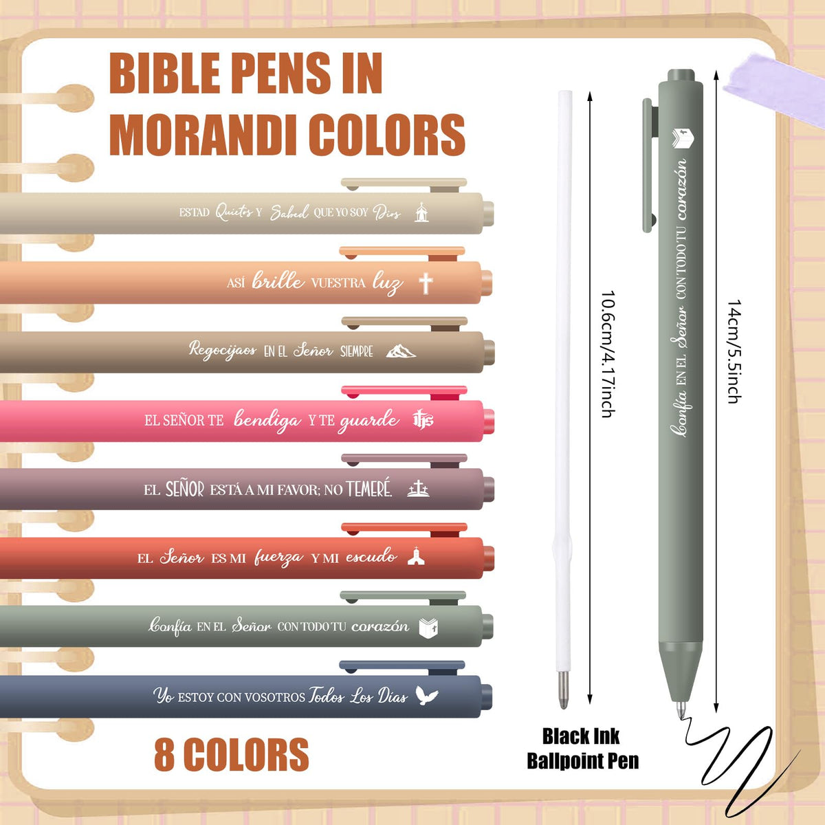 Sayglossy 80 Pcs Spanish Bible Verse Pens Christian Ballpoint Pens Inspirational Quotes Writing