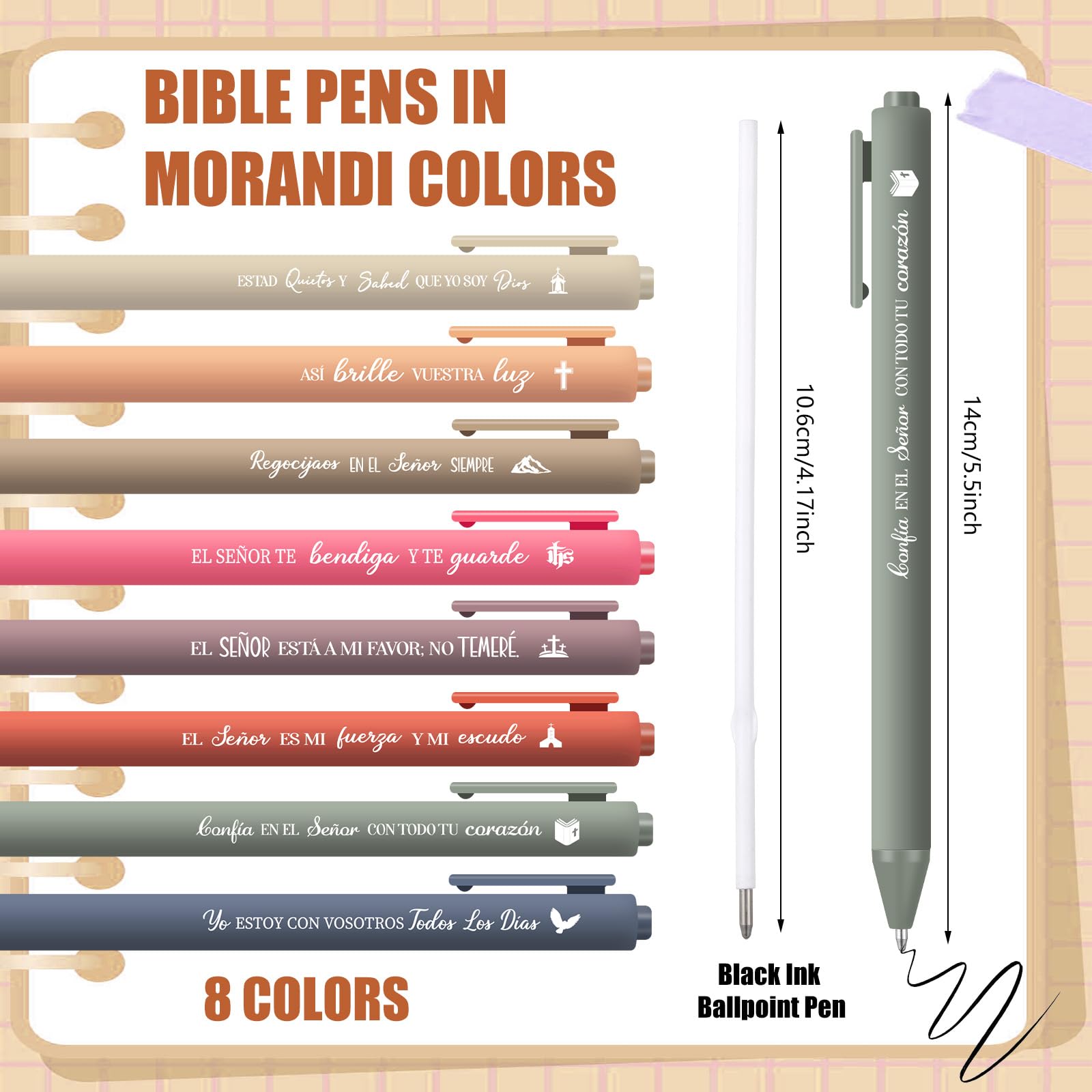 Sayglossy 80 Pcs Spanish Bible Verse Pens Christian Ballpoint Pens Inspirational Quotes Writing