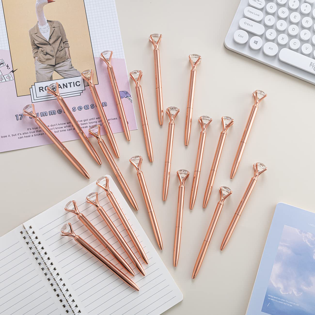 PASISIBICK 20 Rose Gold Diamond Pens Bling Diamond Gem Pen Décor Gifts for Women Bridesmaid