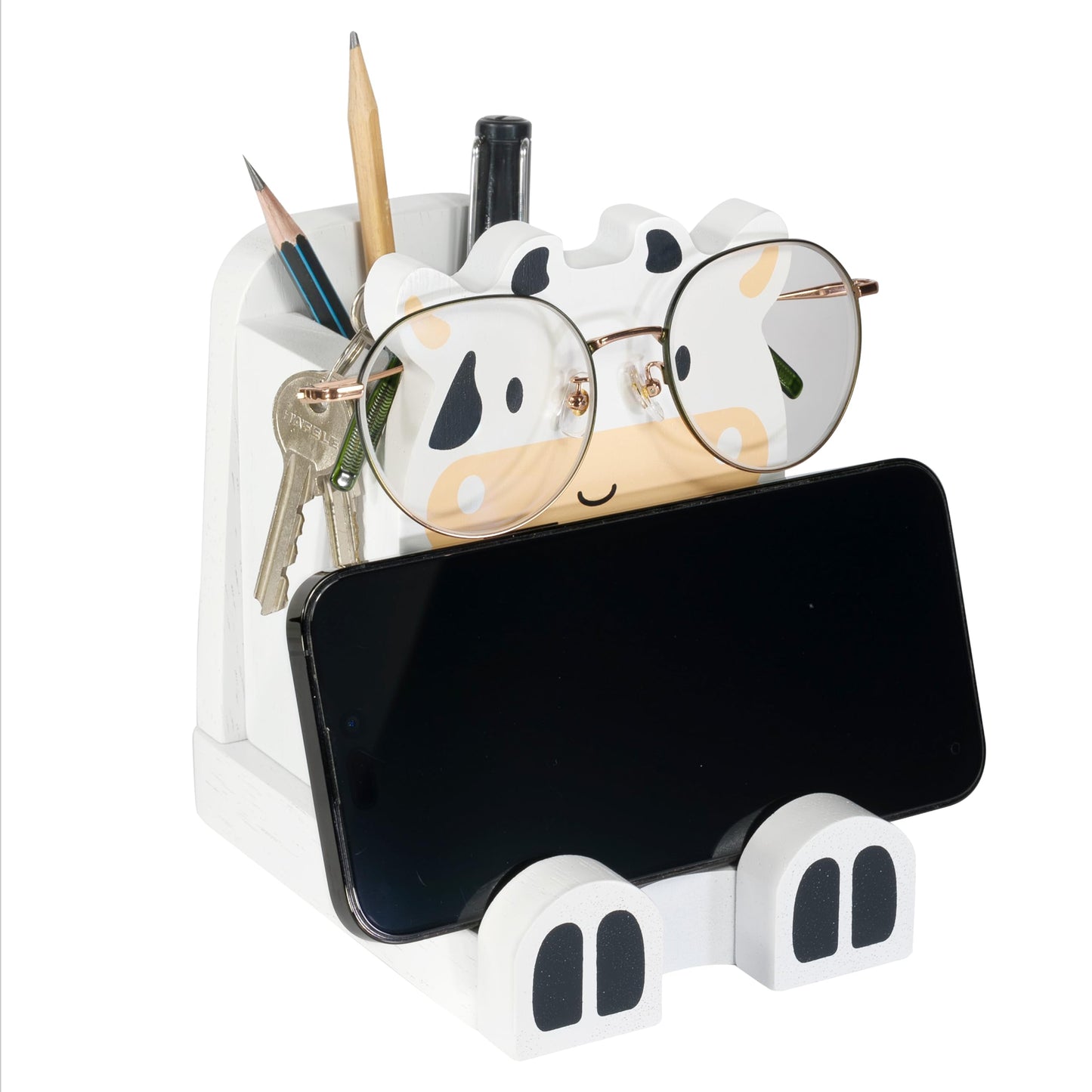 I'm Solid Wood Multipurpose Eyeglass Phone Pen & Pencil Holder Stand Stationery Desk Box Organizer