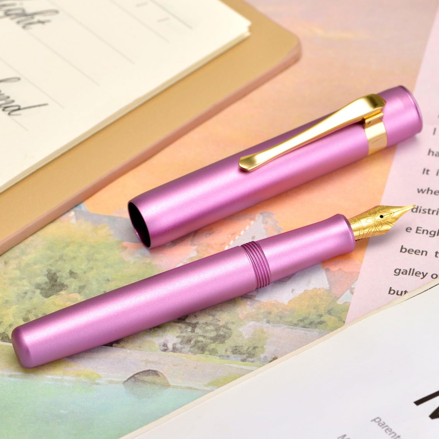 HONG DIAN M2 Black Forest Mini Fountain Pen, Fine Soft Golden Nib & Sleek Shape Aluminium Short