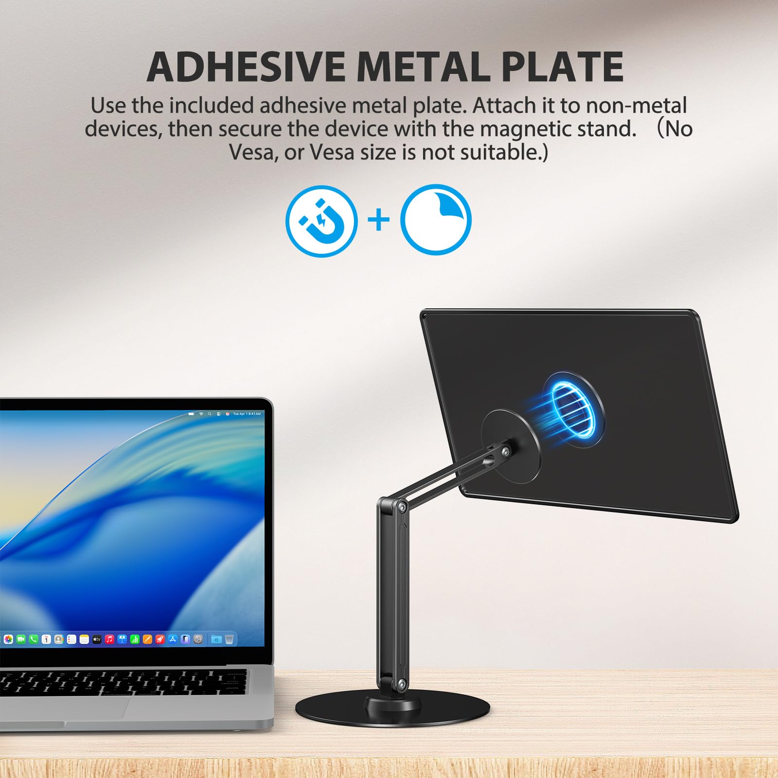 UPERFECT Magnetic VESA Stand, Adjustable Aluminum Arm for Portable Monitor