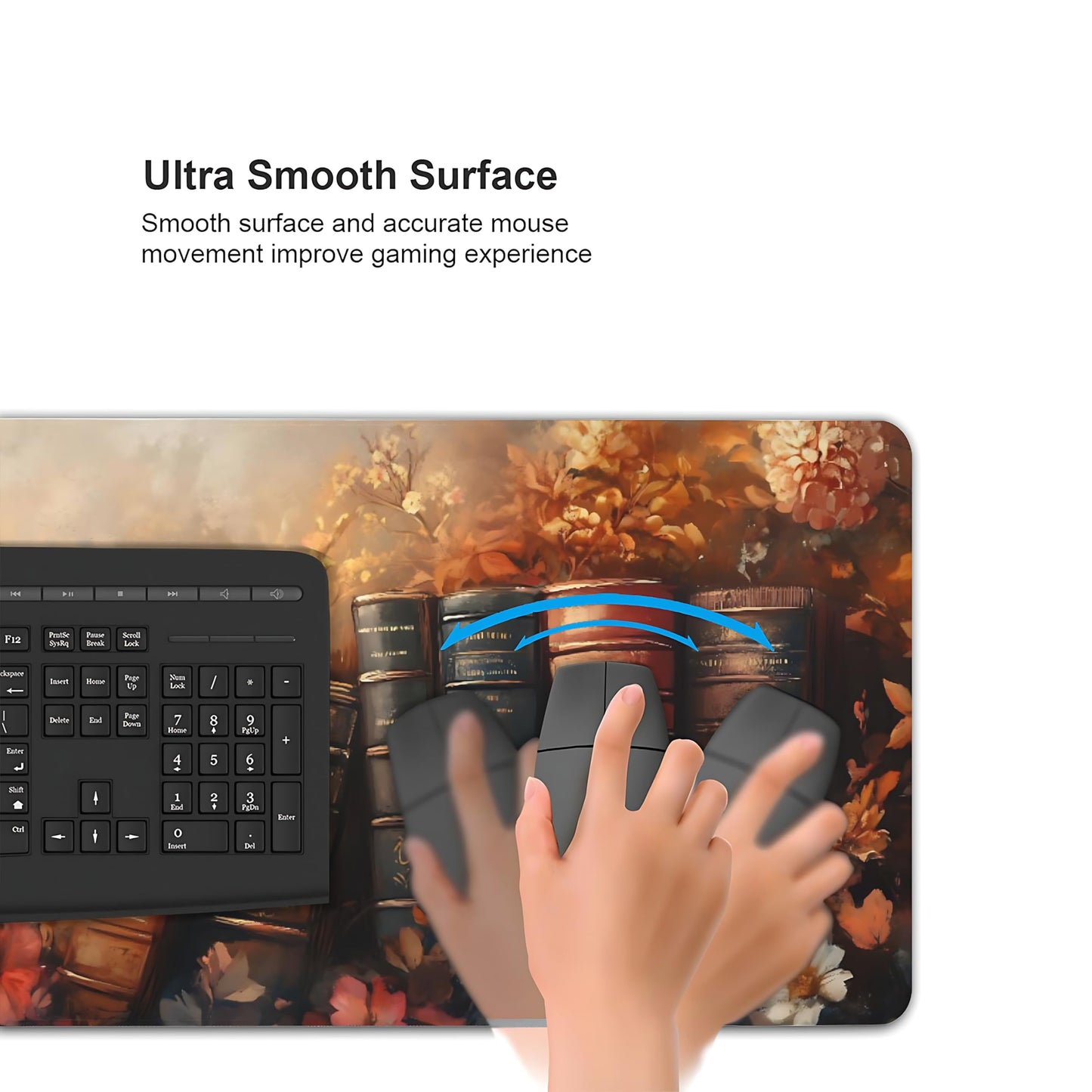Floral Aesthetic Book Gaming Mouse Pad, Earth Tone Dark Romanticism Desk Mat with Anti-Slip Base &