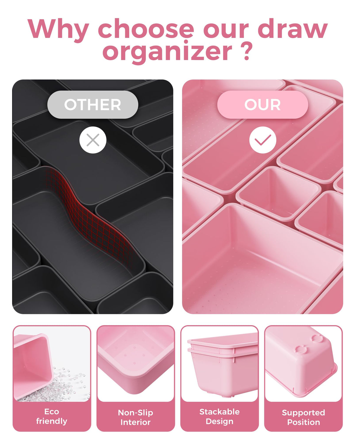 BiuLeon 25 PCS Plastic Drawer Organizers Set, 4-Sizes Vanity and Makeup Organizer, Desk and