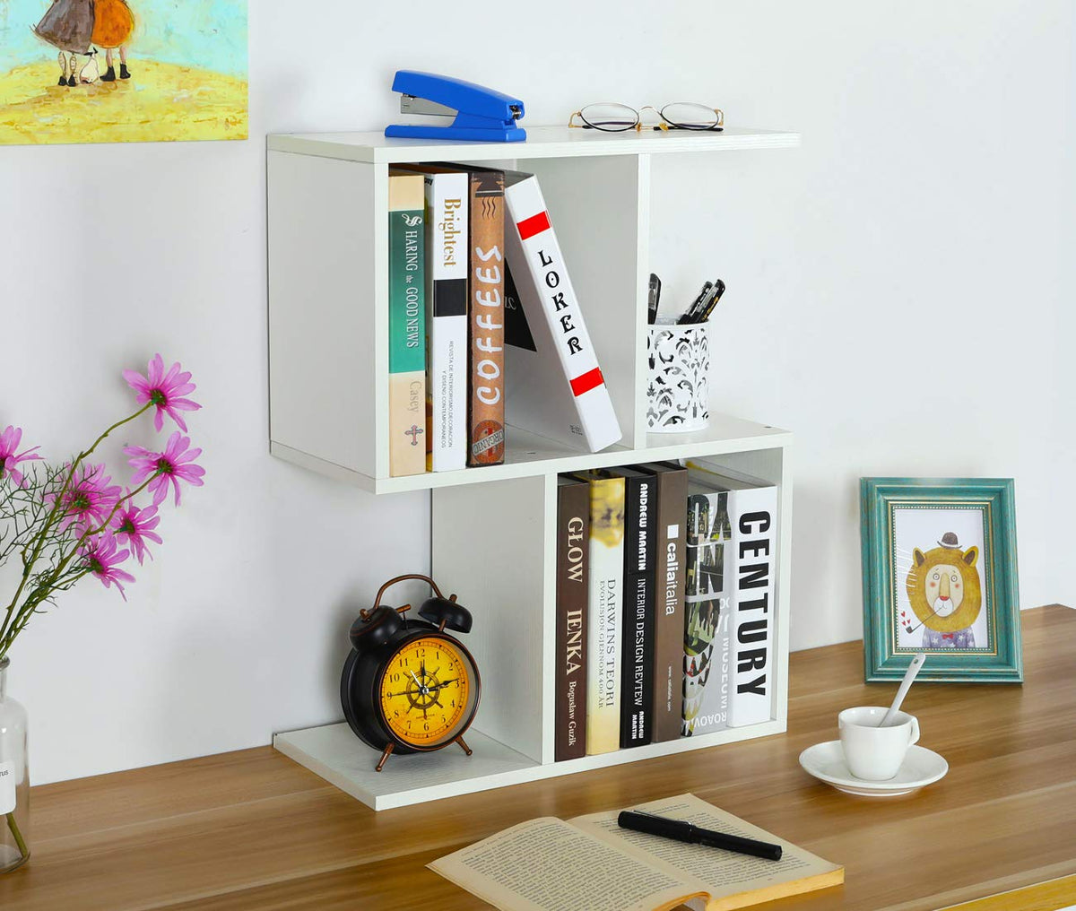 PAG-Mass Desktop Bookshelf Freestanding Wooden Countertop Bookcase Accessories Organizer Display