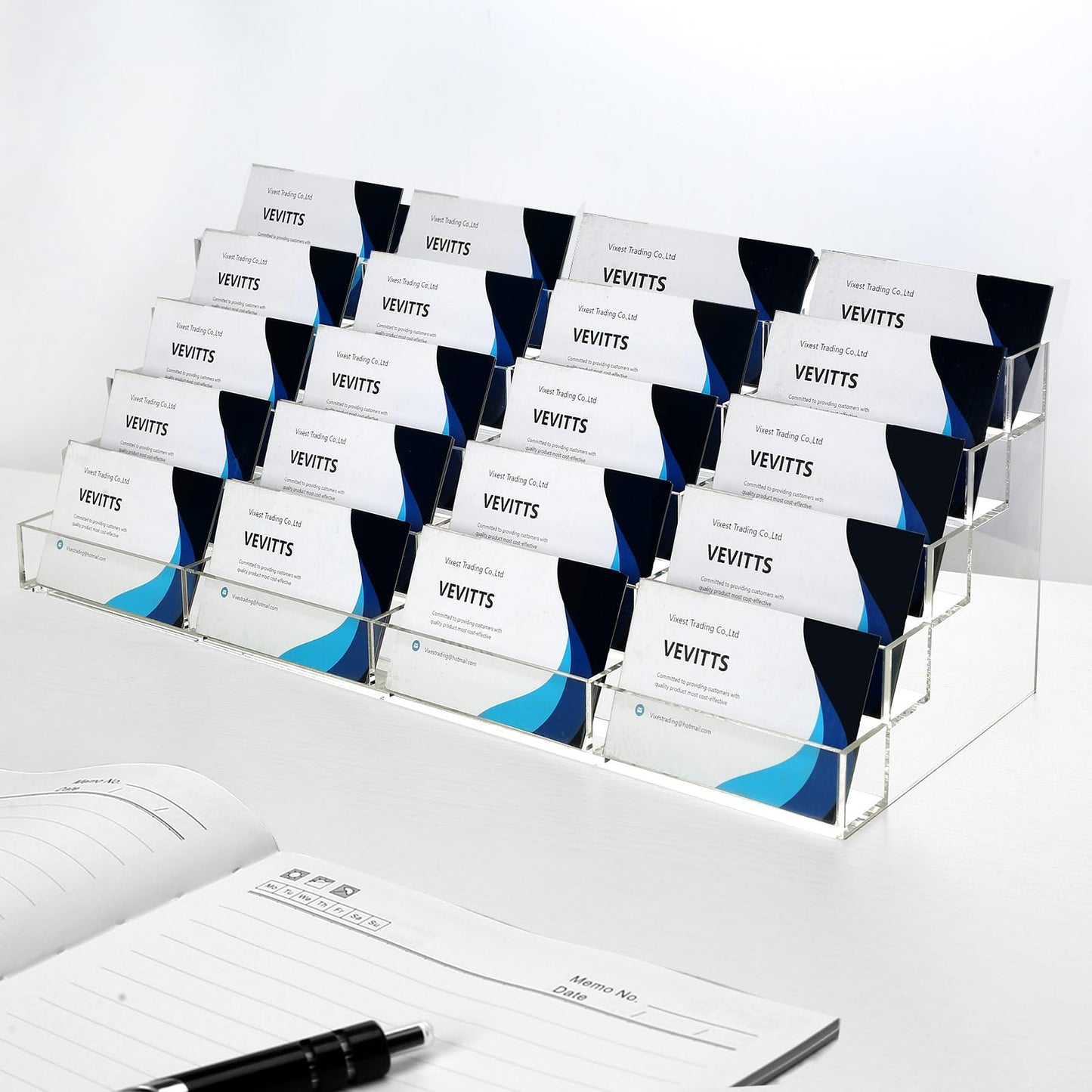Vevitts 20 Slots Acrylic Business Card Holder, Clear Plastic Desk Business Card Stand, Multi-Card