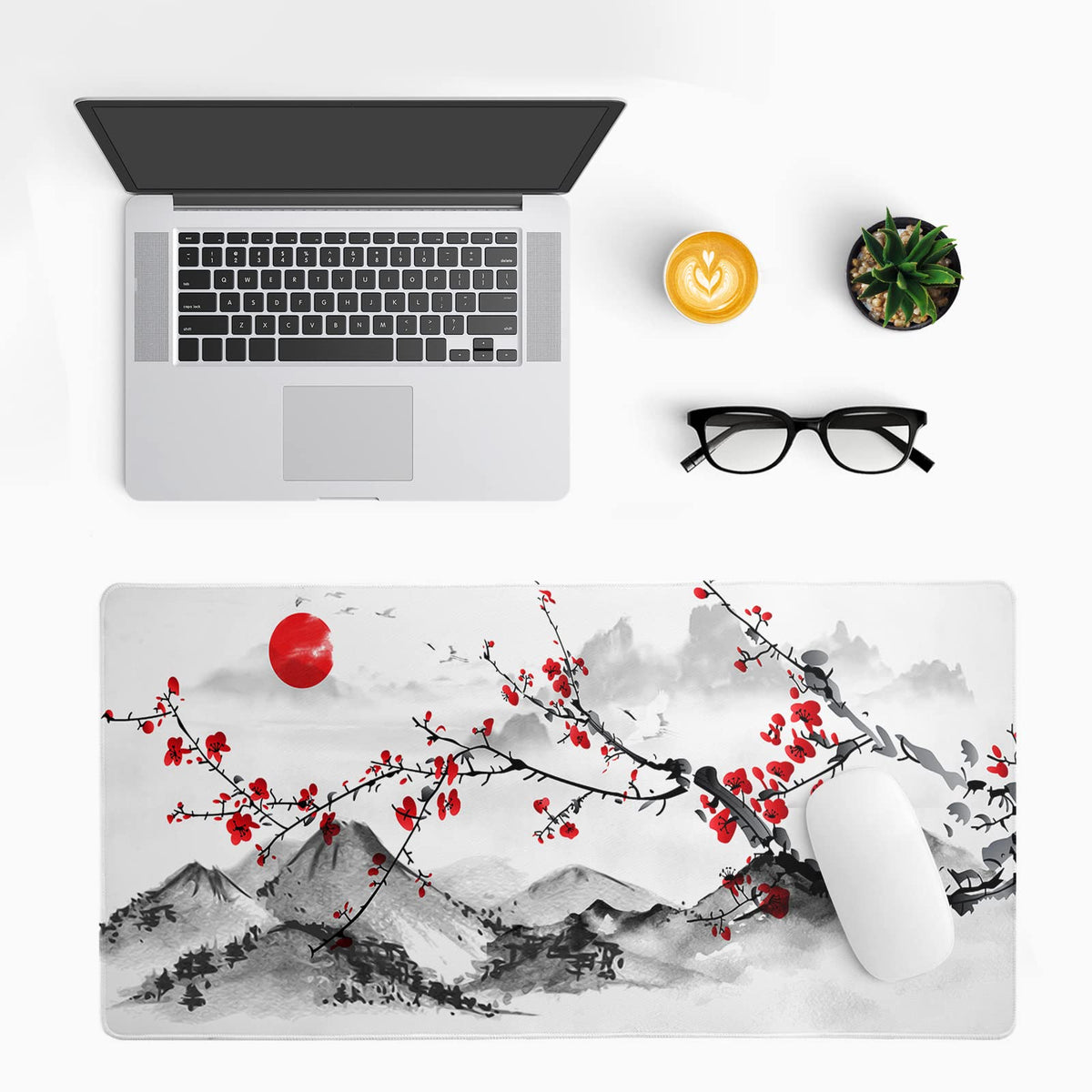 Japanese Cherry Blossom Gaming Mouse Pad 27.6x11.8 Inch Pink Full Desk Sakura Large Non-Slip Rubber