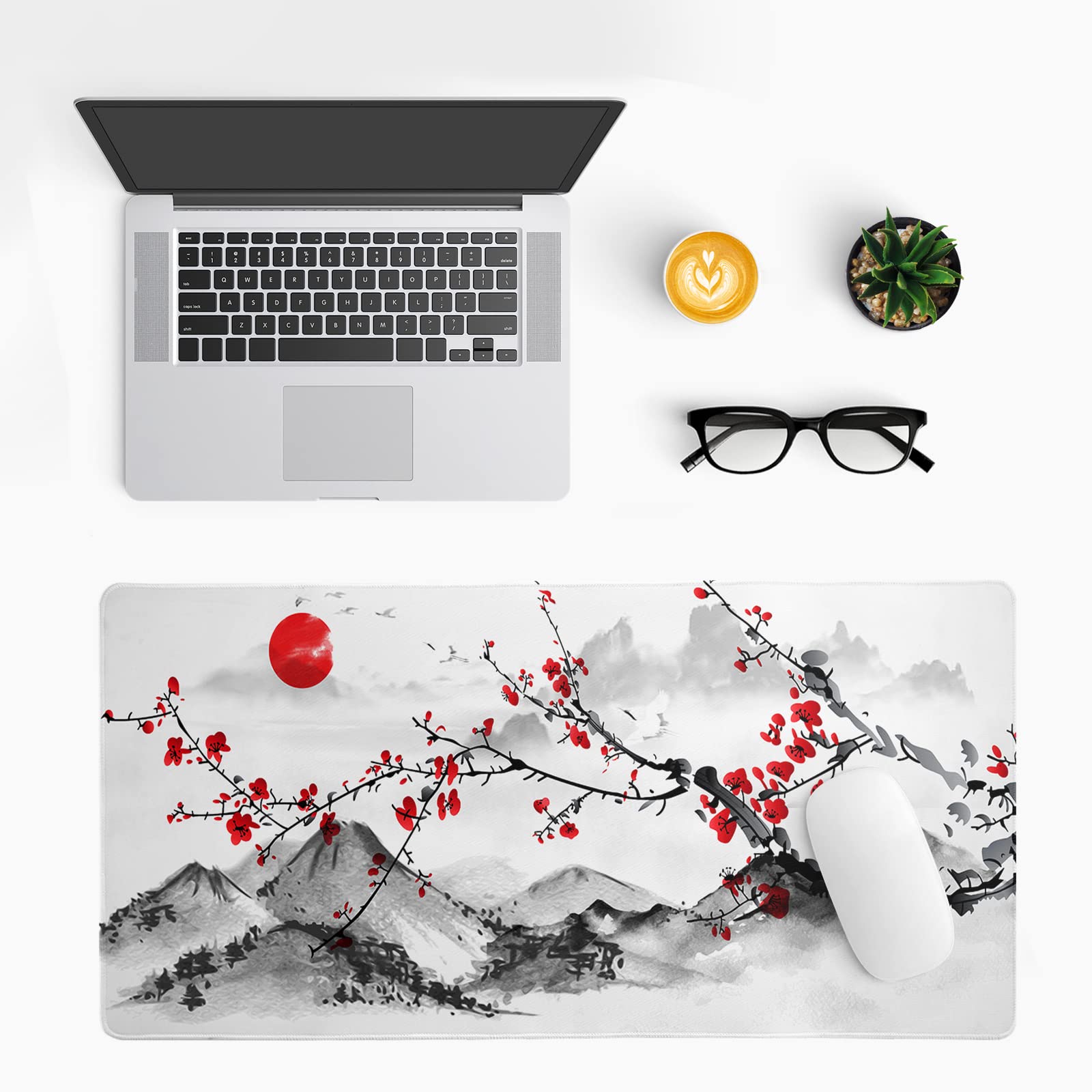 Japanese Cherry Blossom Gaming Mouse Pad 27.6x11.8 Inch Pink Full Desk Sakura Large Non-Slip Rubber