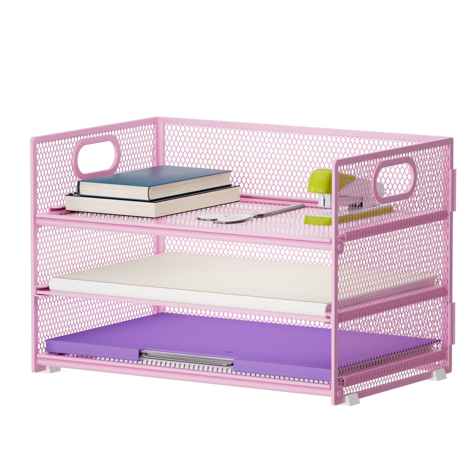 Marbrasse 3 Tier Paper Organizer Letter Tray, Mesh File Organizer with Handle, Paper Sorter Desk