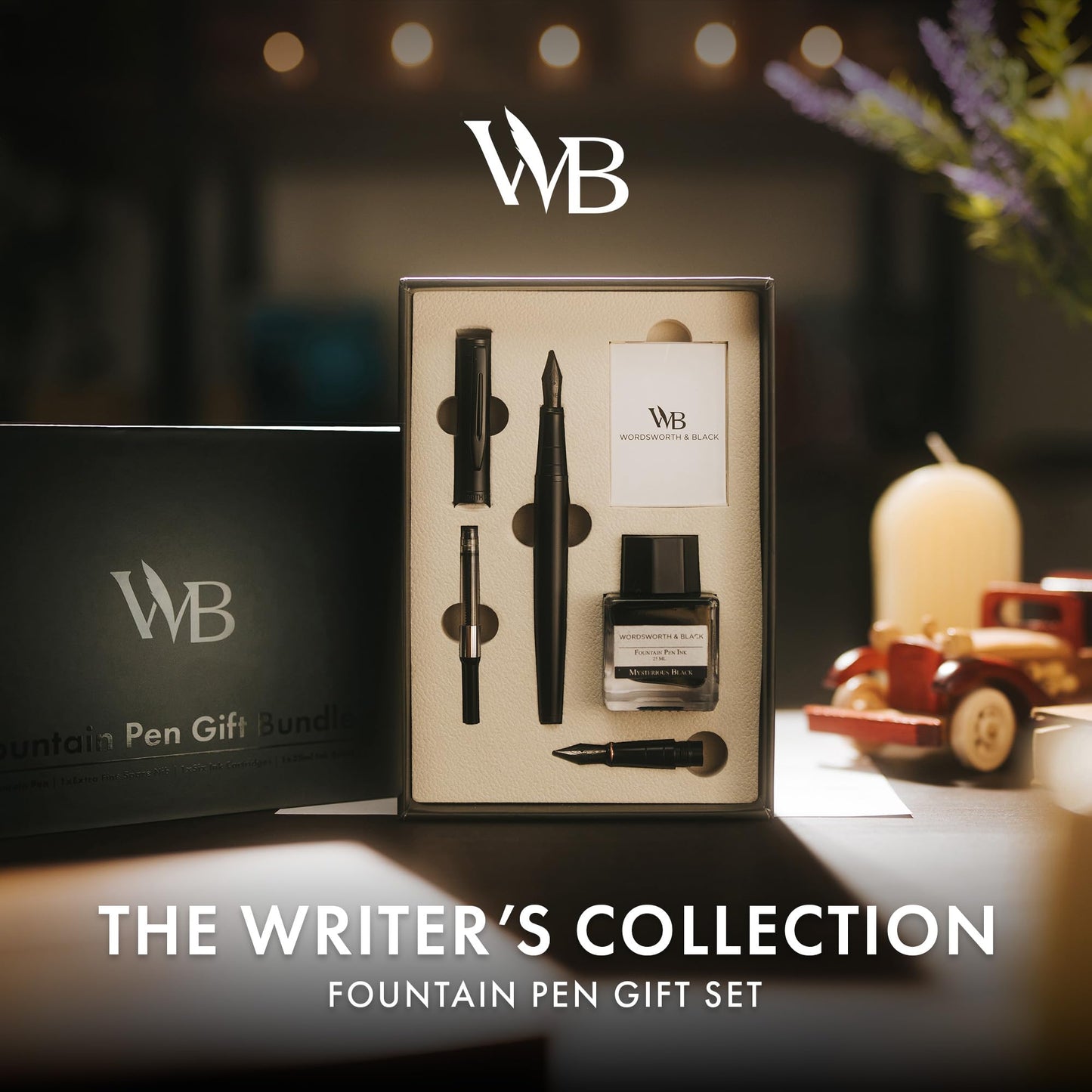 Wordsworth & Black Fountain Pen Gift Set, Medium & Extra Fine Nib,All Black