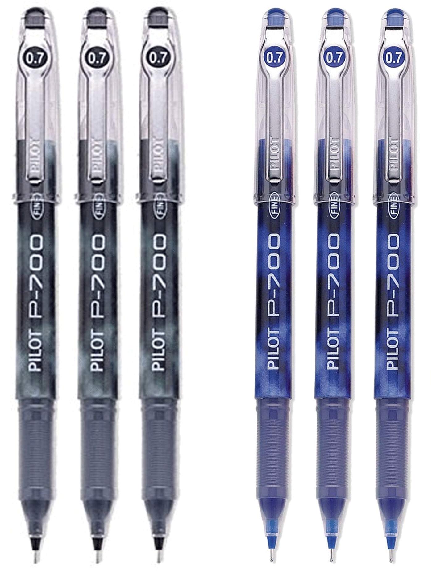 PILOT P-700 Rollerball Stick Gel Pen, 3 Black Pens & 3 Blue Pens (6 PACK)