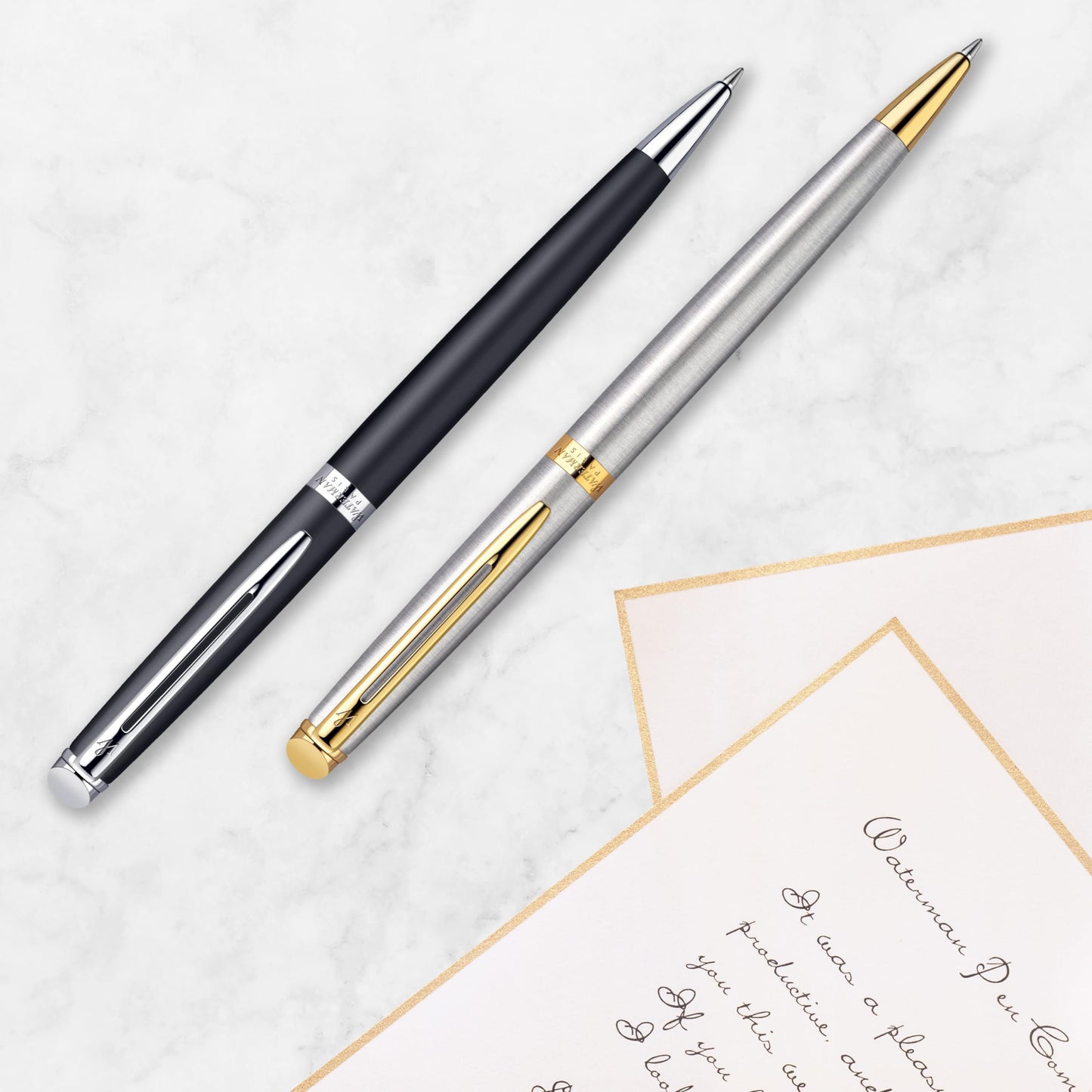 Waterman Hémisphère Ballpoint Pen | Stainless Steel with Gold Trim | Medium Point | Blue Ink Gift