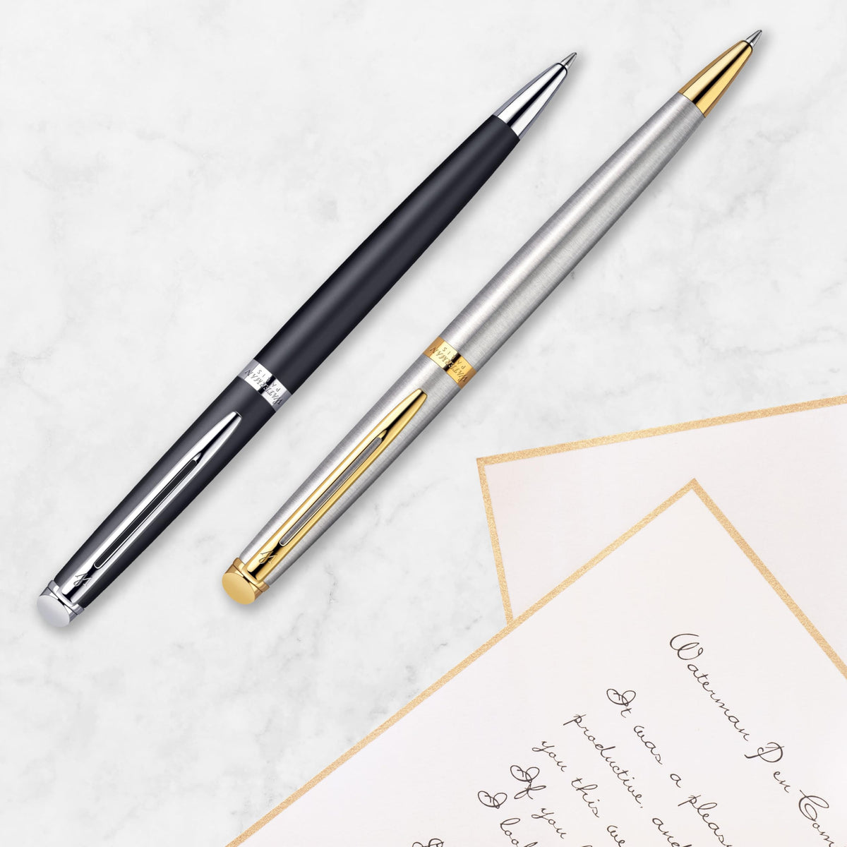 Waterman Hémisphère Ballpoint Pen | Stainless Steel with Gold Trim | Medium Point | Blue Ink Gift