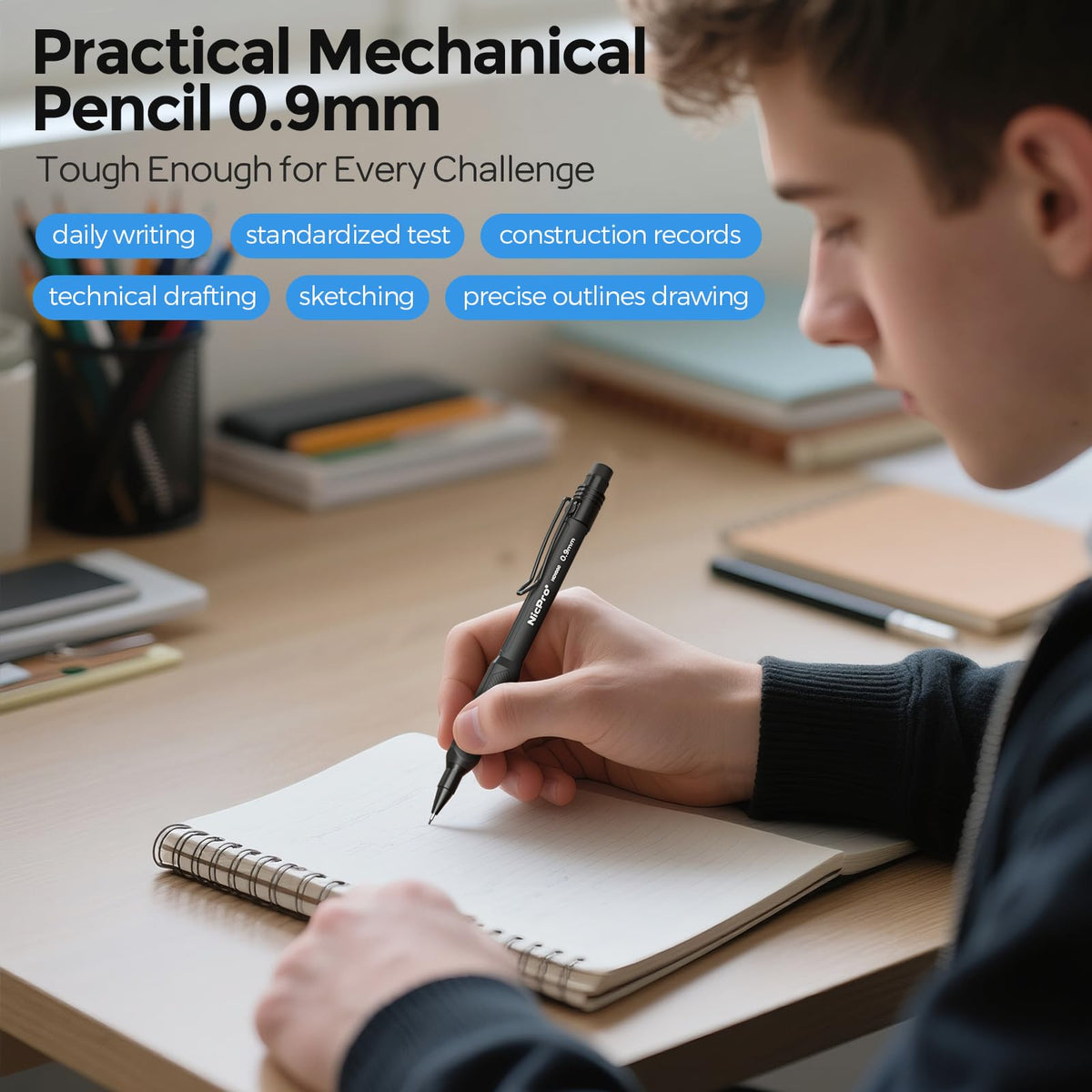 Nicpro Art Mechanical Pencil 0.9mm with Case, 3PCS Mechanical Pencils 0.9