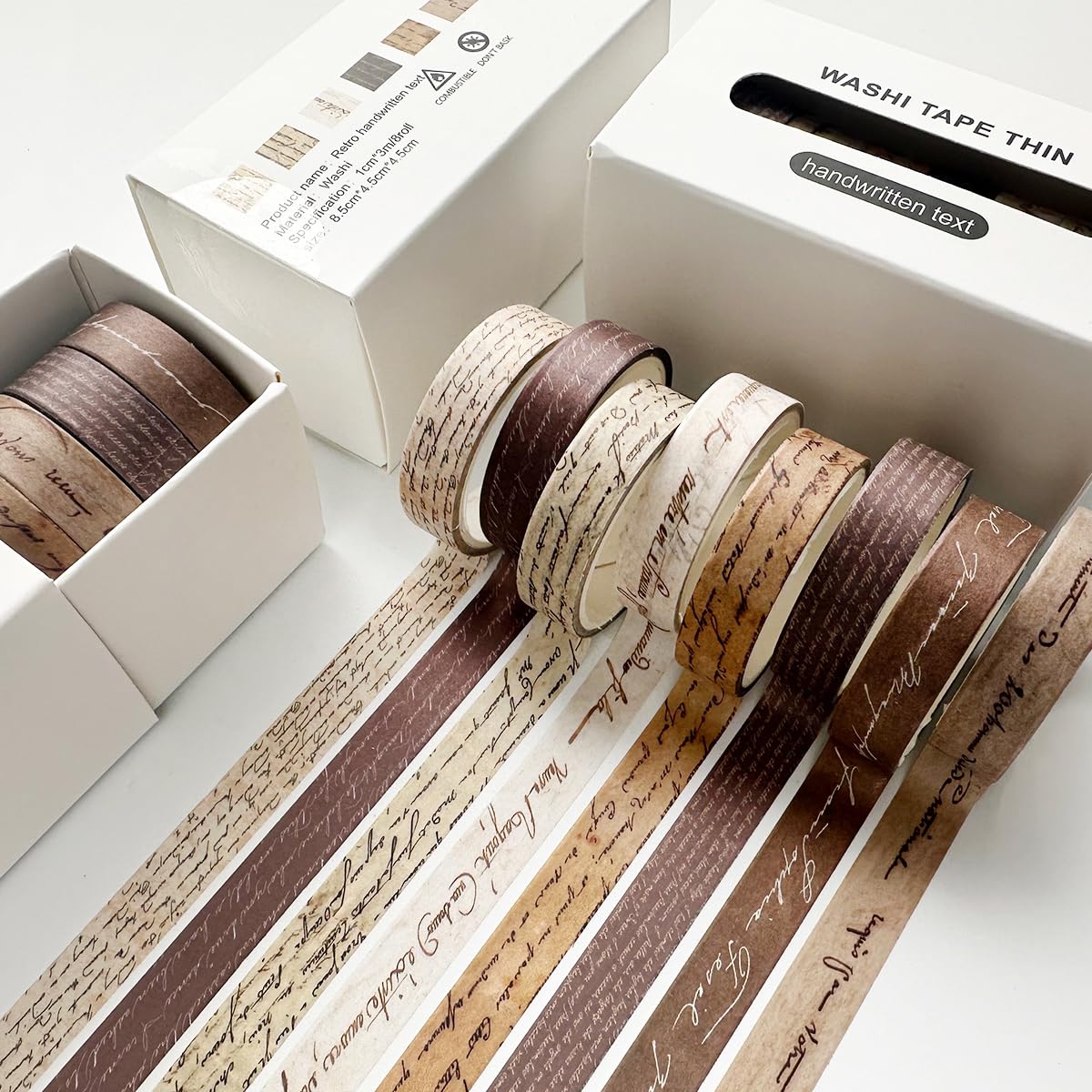 YUBX Vintage Washi Tape Set 8 Rolls Thin Retro Decorative Antique Patterns Masking Tapes for Arts