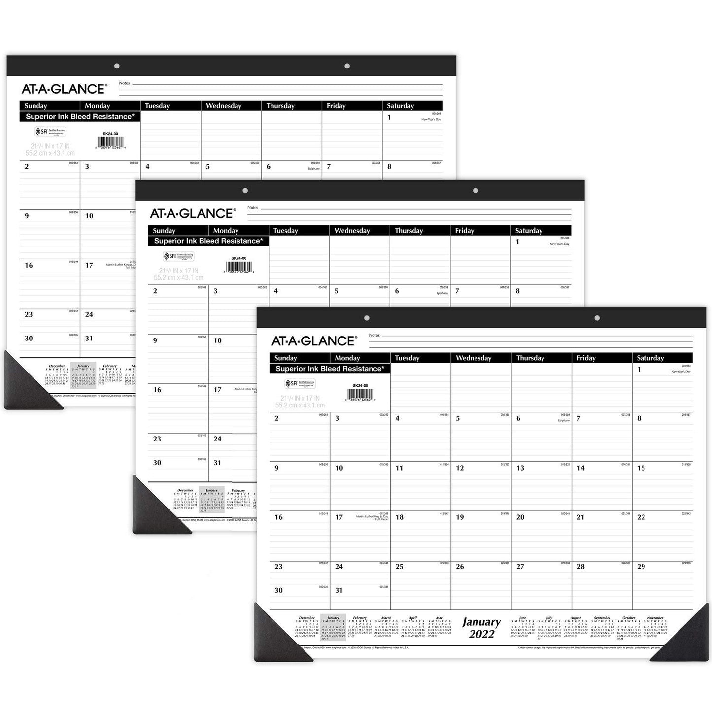 2022 Desk Calendars by AT-A-GLANCE, Monthly Desk Pads, 21-3/4" x 17", Standard, Ruled Blocks, 3