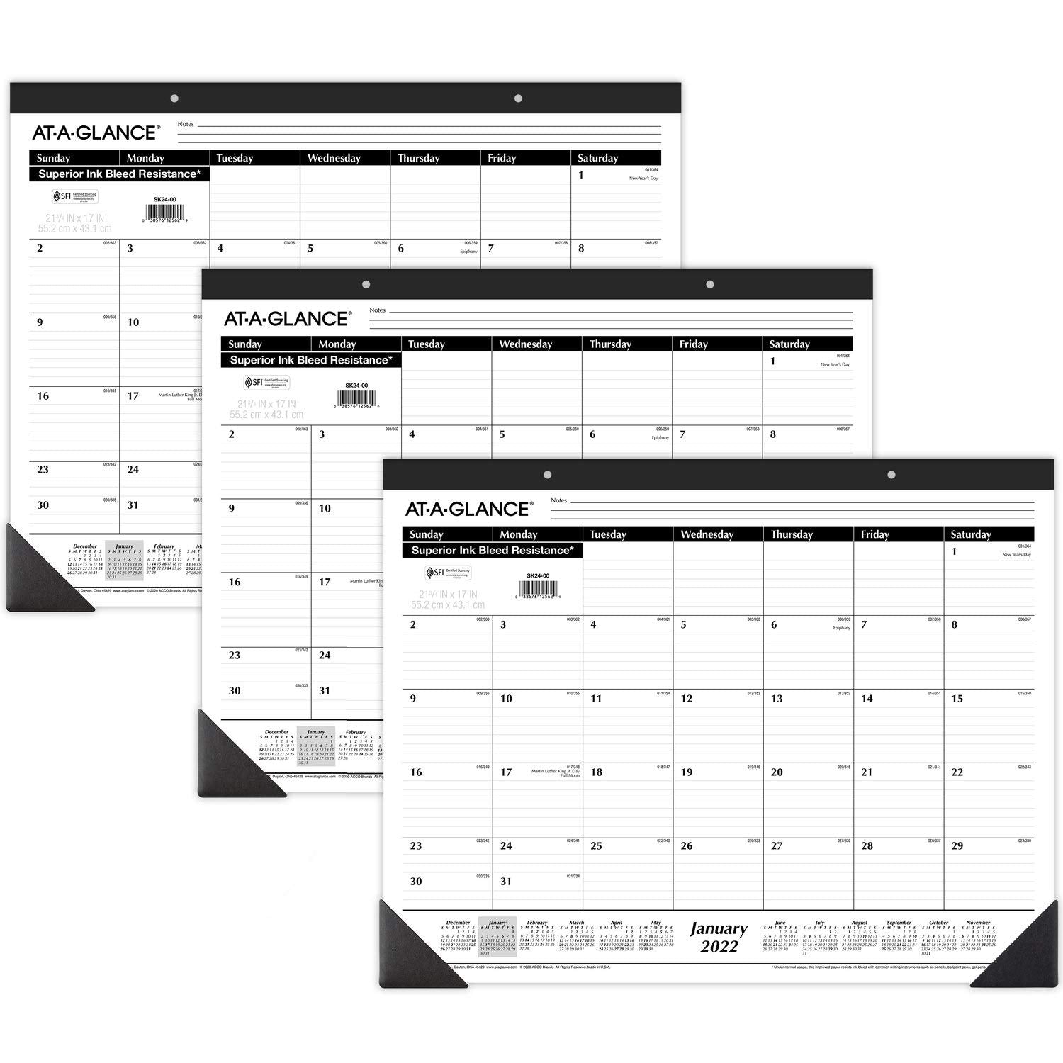 2022 Desk Calendars by AT-A-GLANCE, Monthly Desk Pads, 21-3/4" x 17", Standard, Ruled Blocks, 3