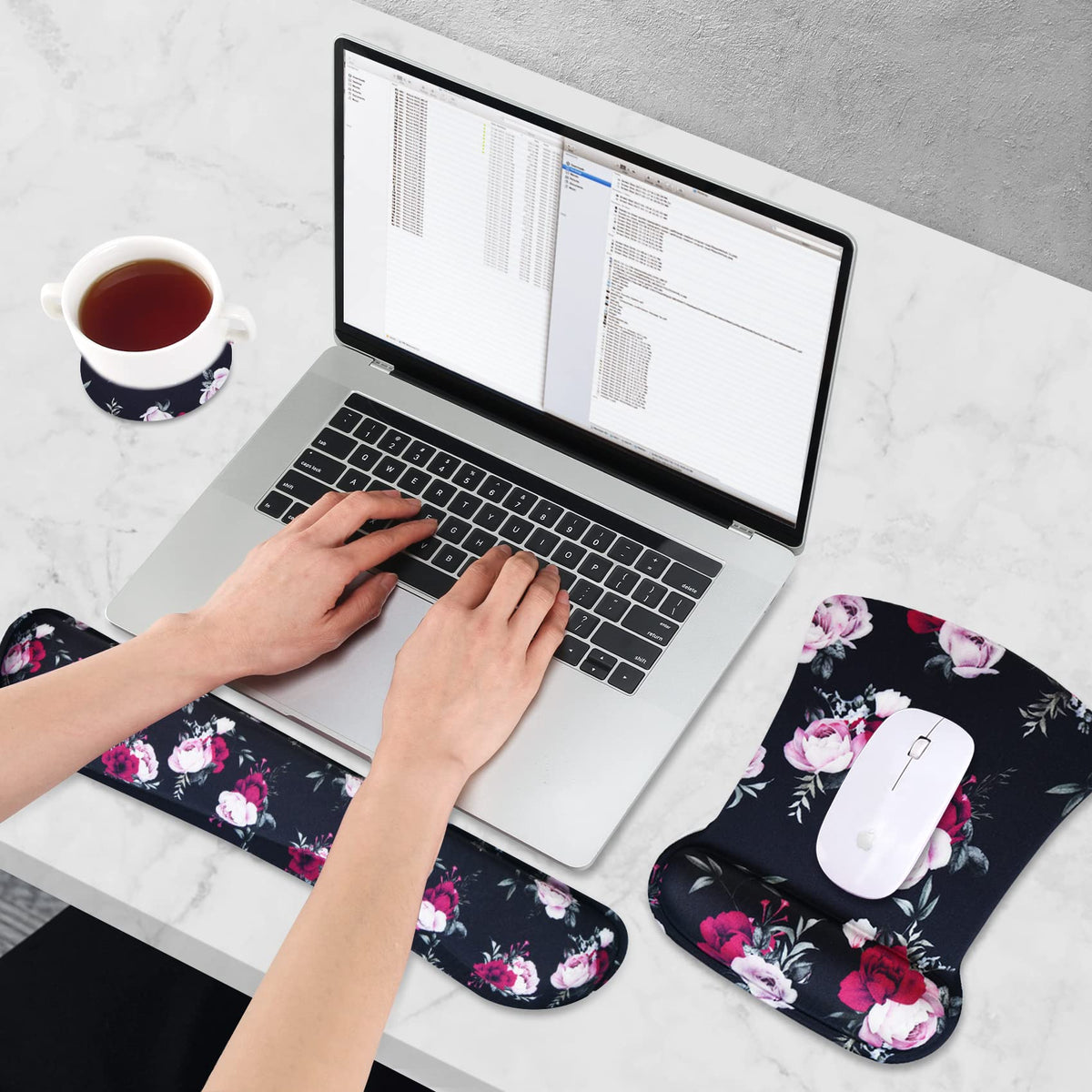 AIMSA Ergonomic Keyboard Wrist Rest and Mouse Pad with Wrist Support Set, Memory Foam Non-Slip