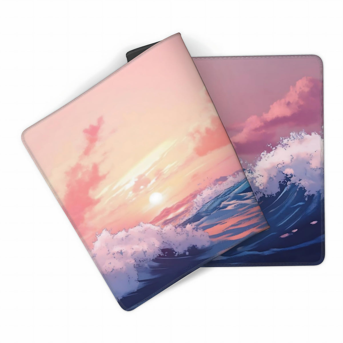Cute Aesthetic Kanagawa Great Wave Gaming Mouse Pad, Blue Pink Japanese Desk Mat with Anti-Slip