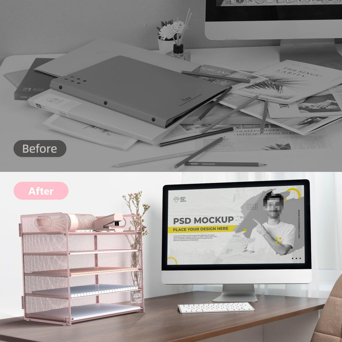 Sinboun Letter Tray Paper Organizer 5-Tier Desk Organizer File Organizer Paper Holder with Handle