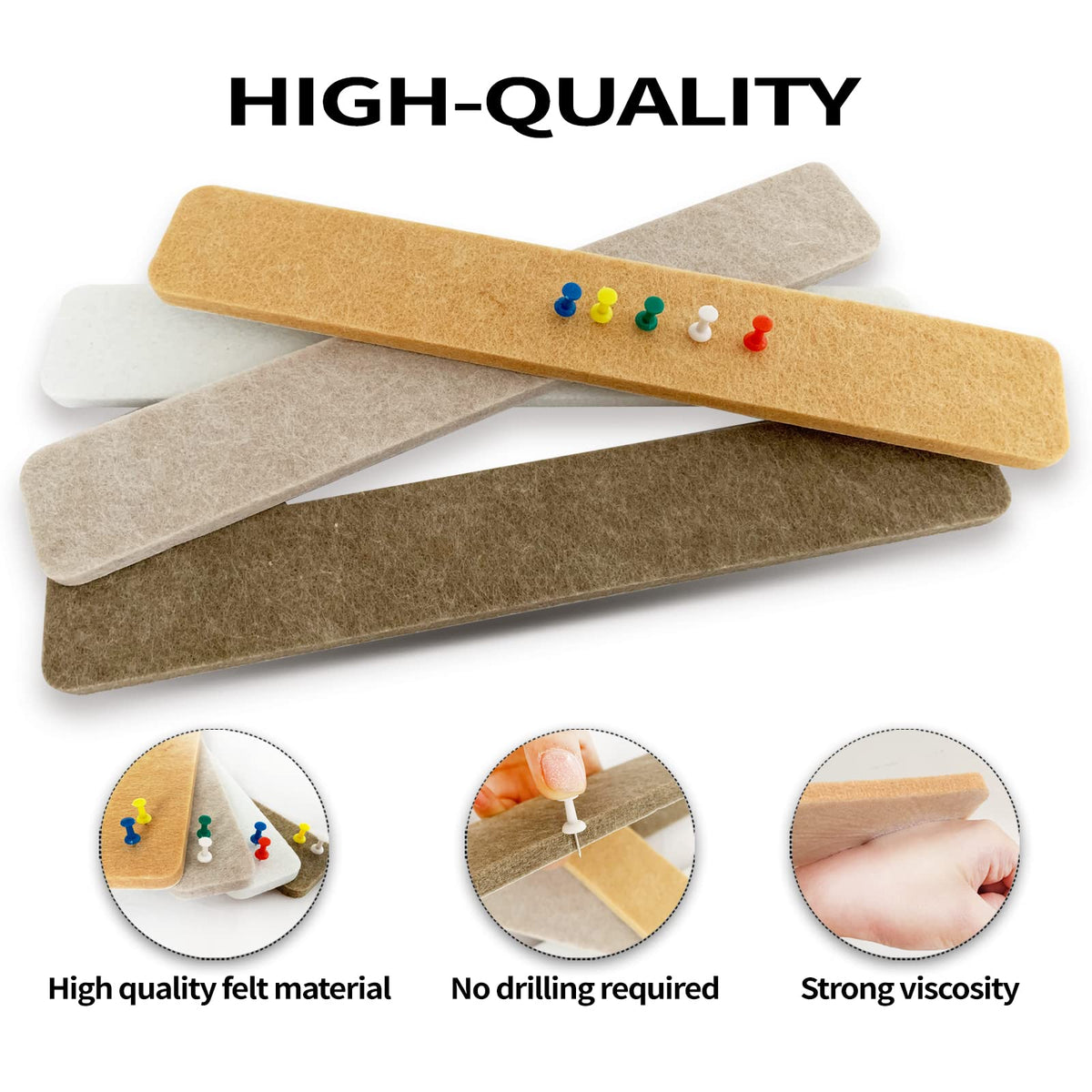 8 Packs Felt Pin Board Bar Strips Bulletin Board，Notice Board Self Adhesive Cork Board with 35 Push