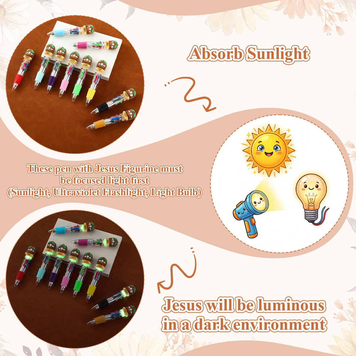 Sayglossy 30 Sets Little Jesus Pen Bulk, Jesus Love You 4-in-1 Luminous Pen