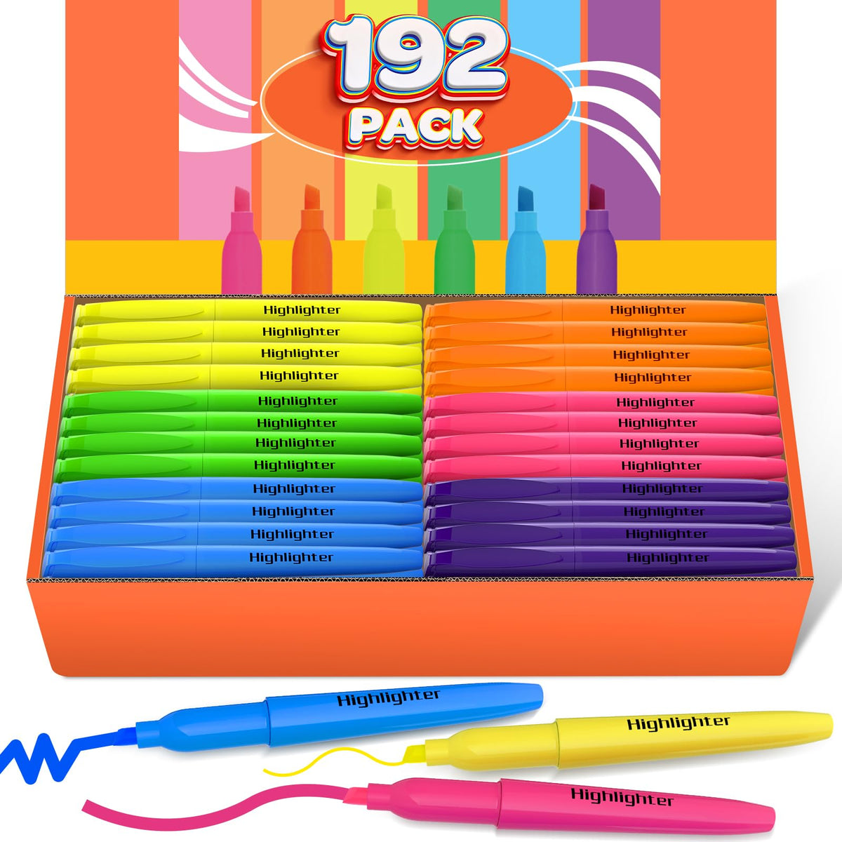 DUONIZAY 192 Count Highlighters Assorted Colors Bulk - 6 Colors Dry-Quickly No Bleed Chisel Tip
