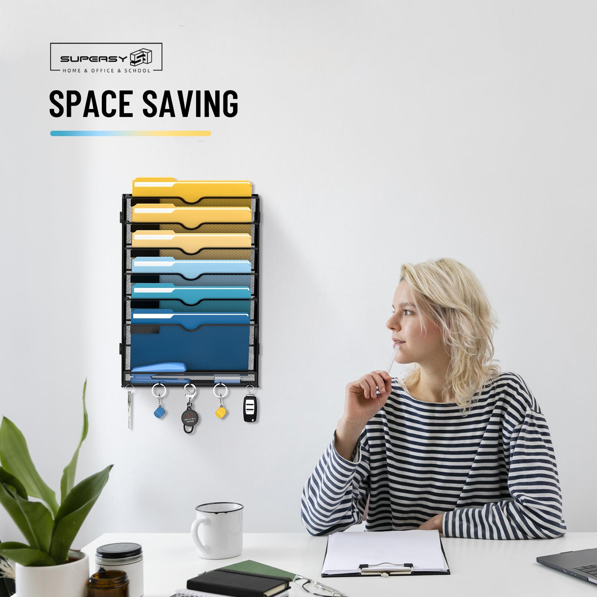 7-Tier Hanging Wall File Organizer with Hooks for Office Organization