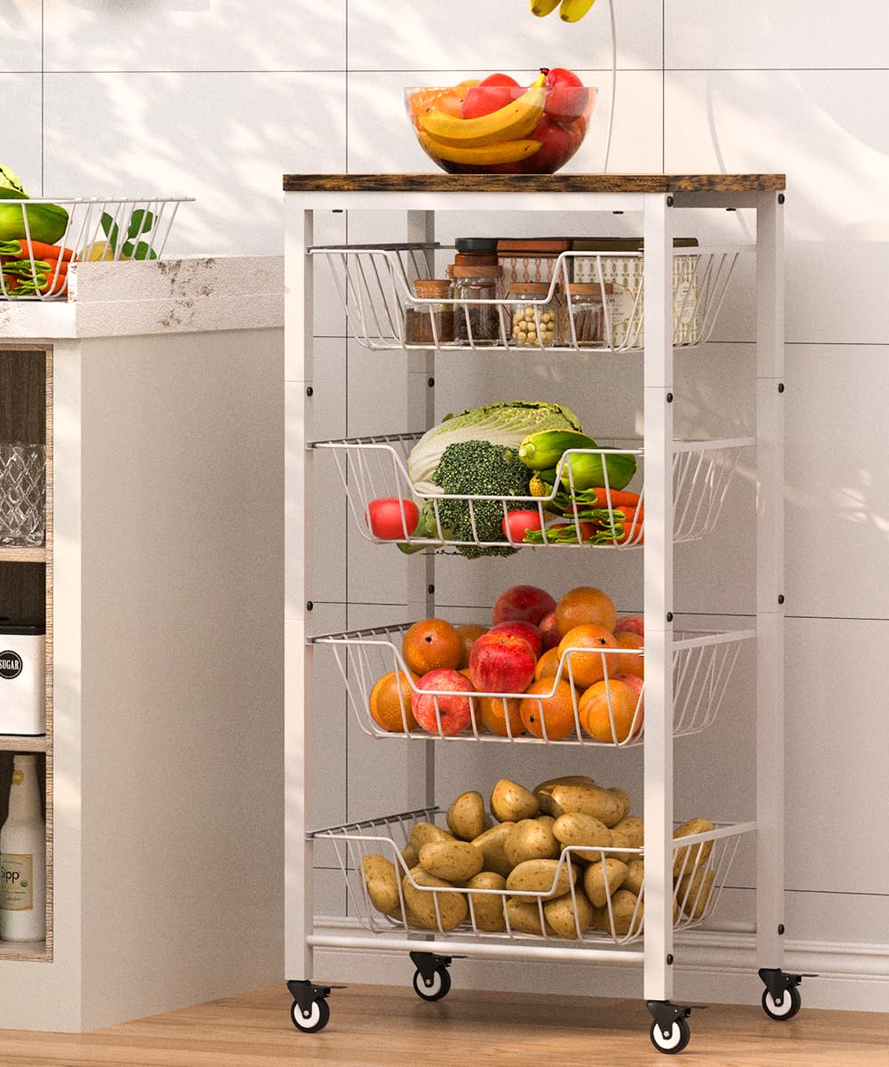 Tigerden Fruit Vegetable Storage Cart for Kitchen, 5-Tier Vegetable Stand Rack with Pull-Out Fruit