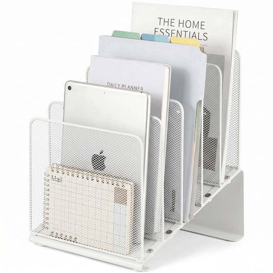 LEKETREE File Organizer for Desk, Desk Organizer with 5-Section Vertical File Rack, File Folder
