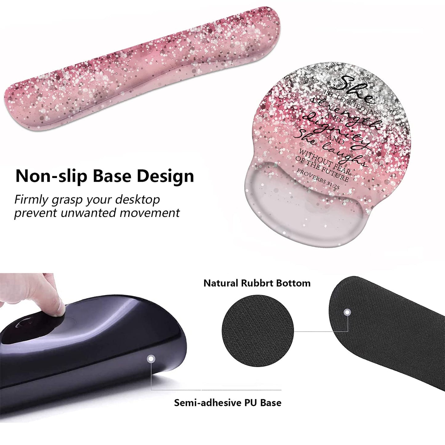 Keyboard Wrist Rest and Mouse Pad Wrist Support Set with Coasters, Non-Slip PU Base Ergonomic