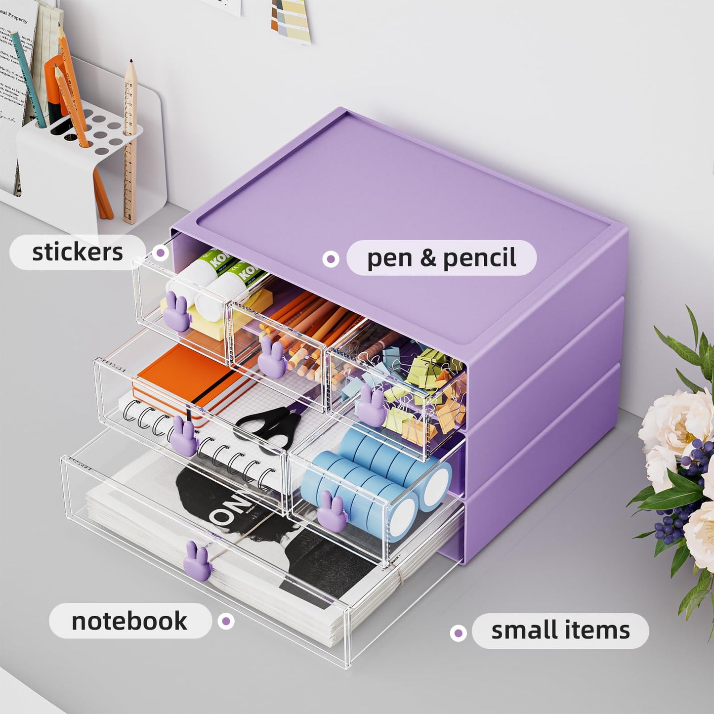 Marbrasse Desk Organizer with 6 Drawers, 3 Tier Stackable Storage Drawers Plastic Makeup Storage