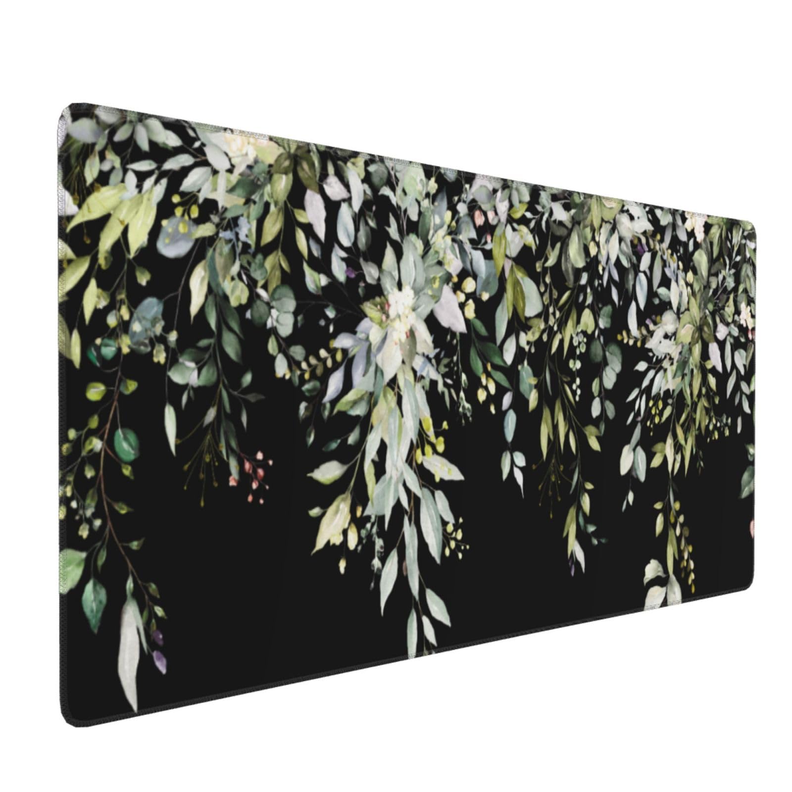 Green XXL Sage Green Leaves Gaming Mouse Pad 35.4"X15.7" Wildflower Extended Keyboard Mat Non-Slip