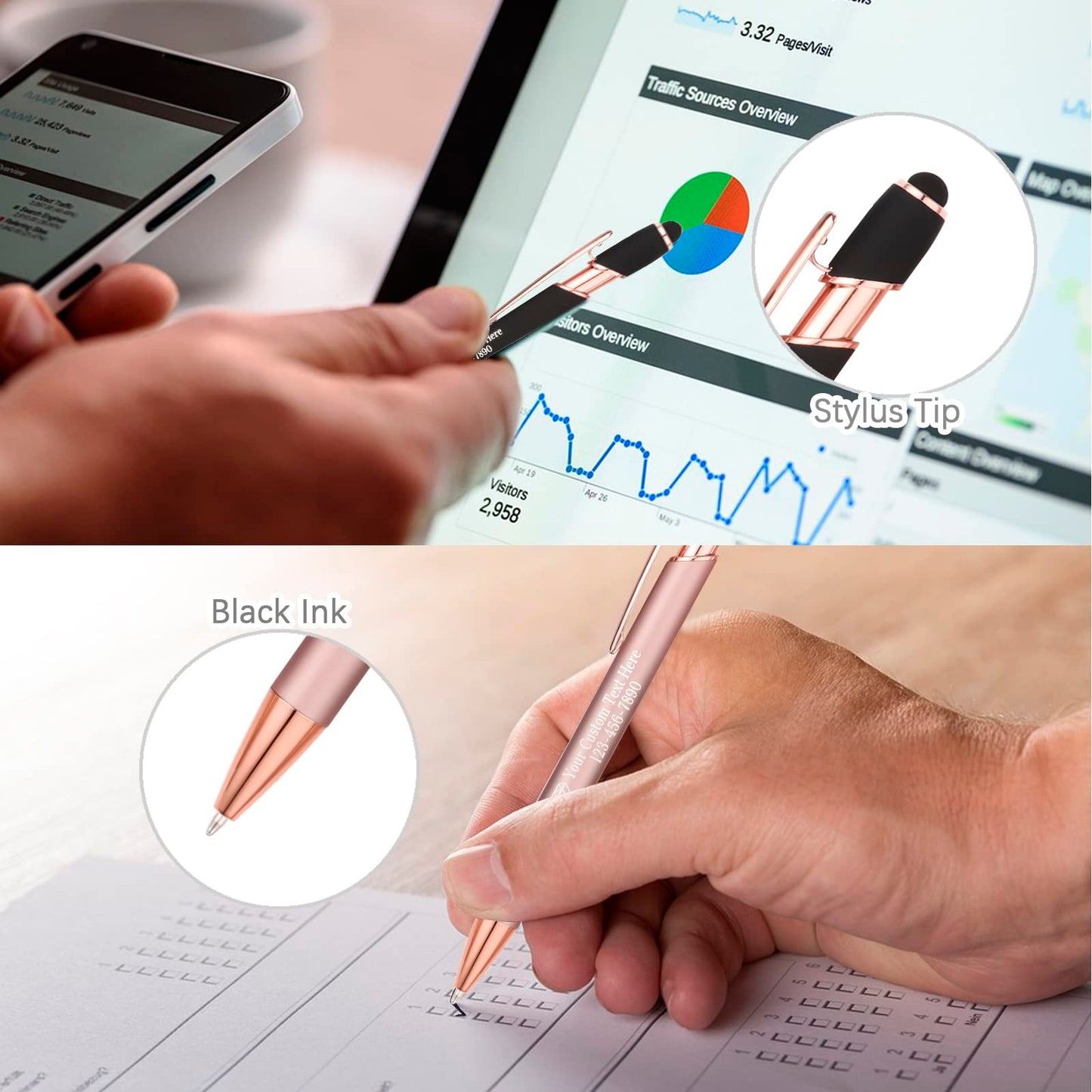 NGTSFLY 12 pcs Personalized Pens with Name or Logo Black Ink Custom Ballpoint Pen with Free