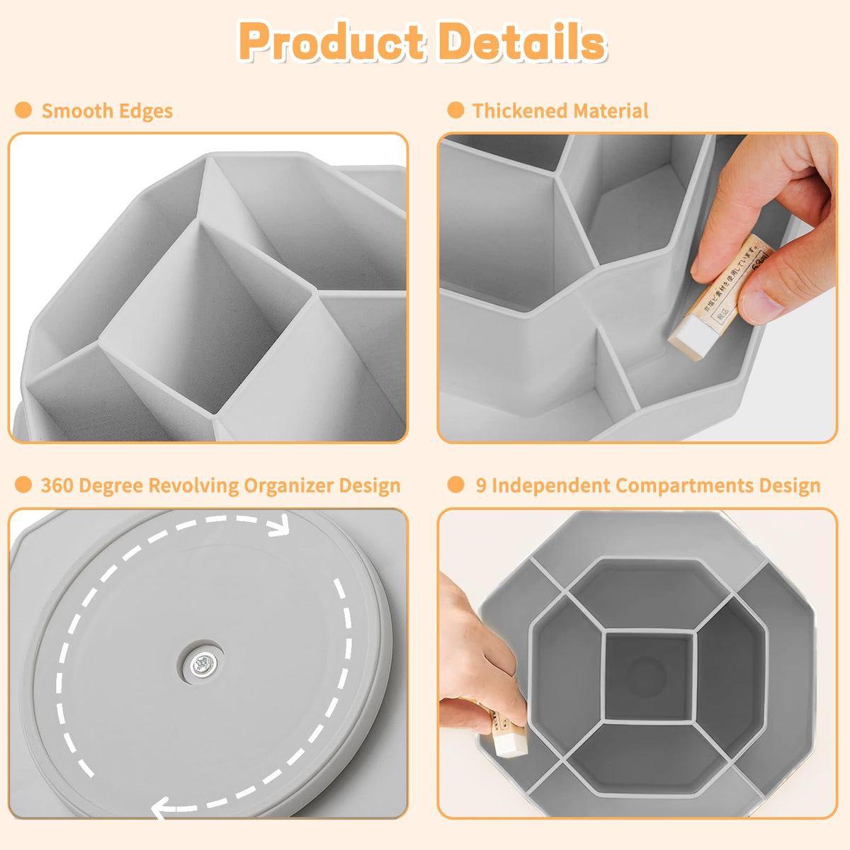 Cayxenful Pencil Pen Holder for Desk,9 Slots 360 Degree Rotating Desk Organizers,Desktop Storage