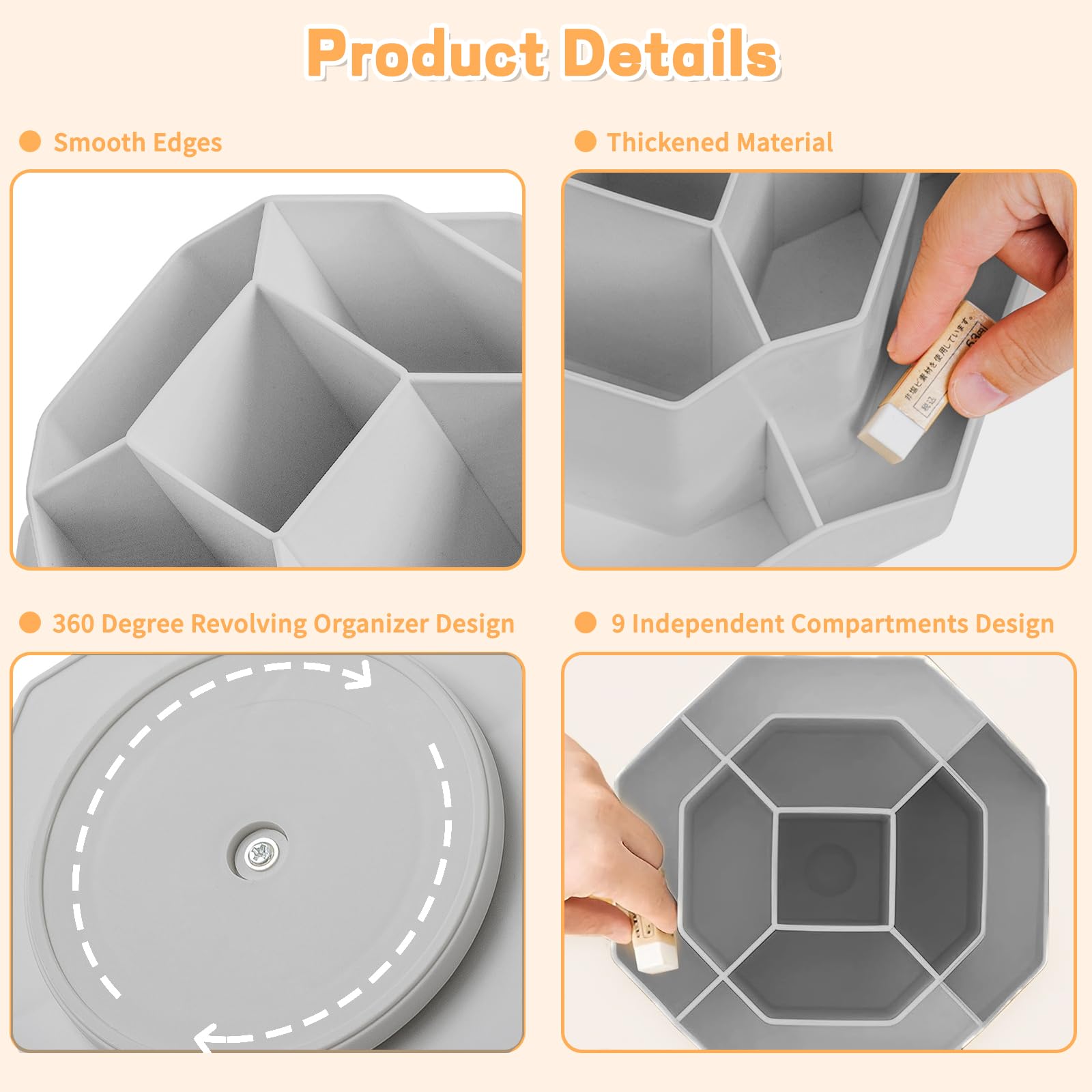 Cayxenful Pencil Pen Holder for Desk,9 Slots 360 Degree Rotating Desk Organizers,Desktop Storage
