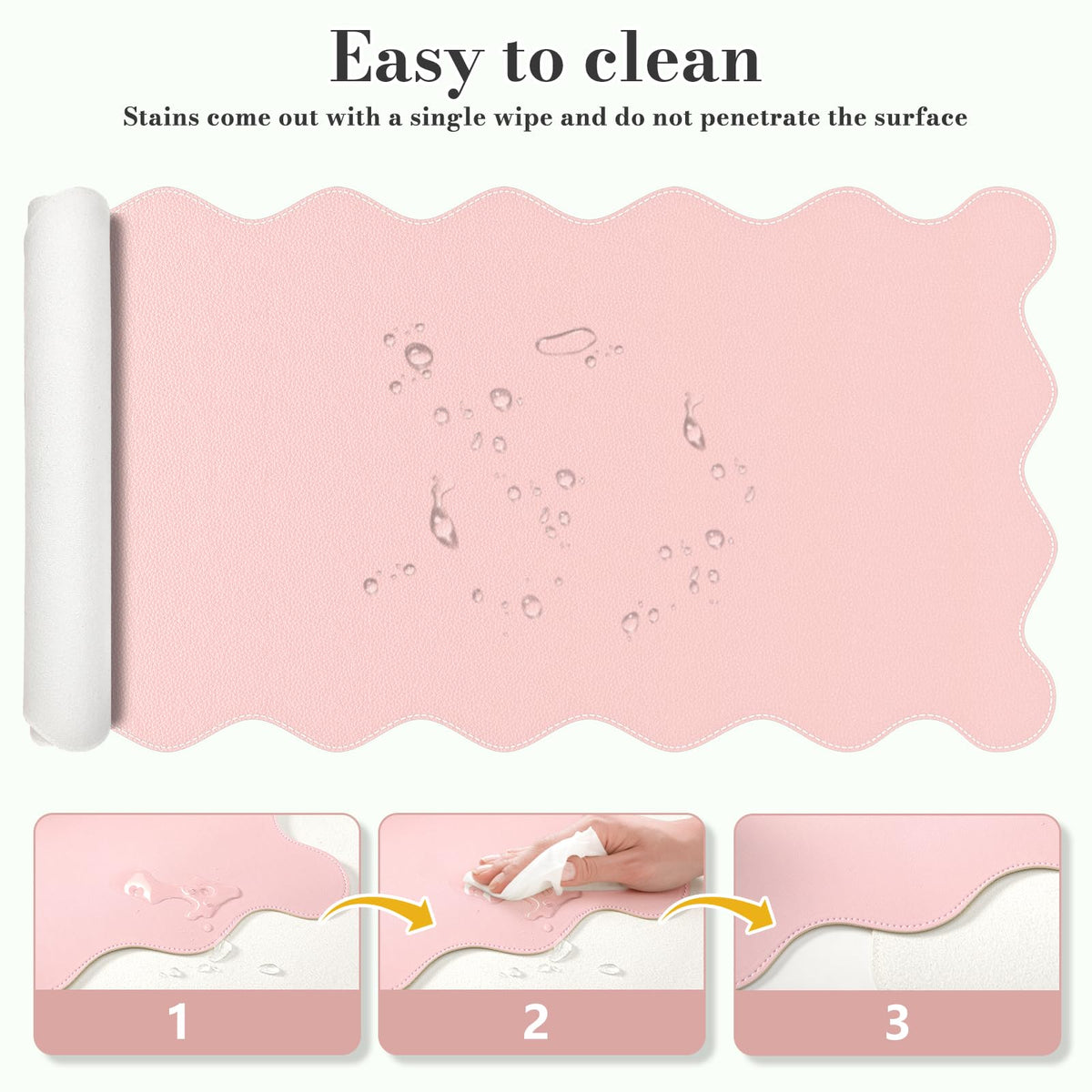 iCasso Pink Scalloped Table Mat, 35.4"x15.7" Desk Pad for Workspace