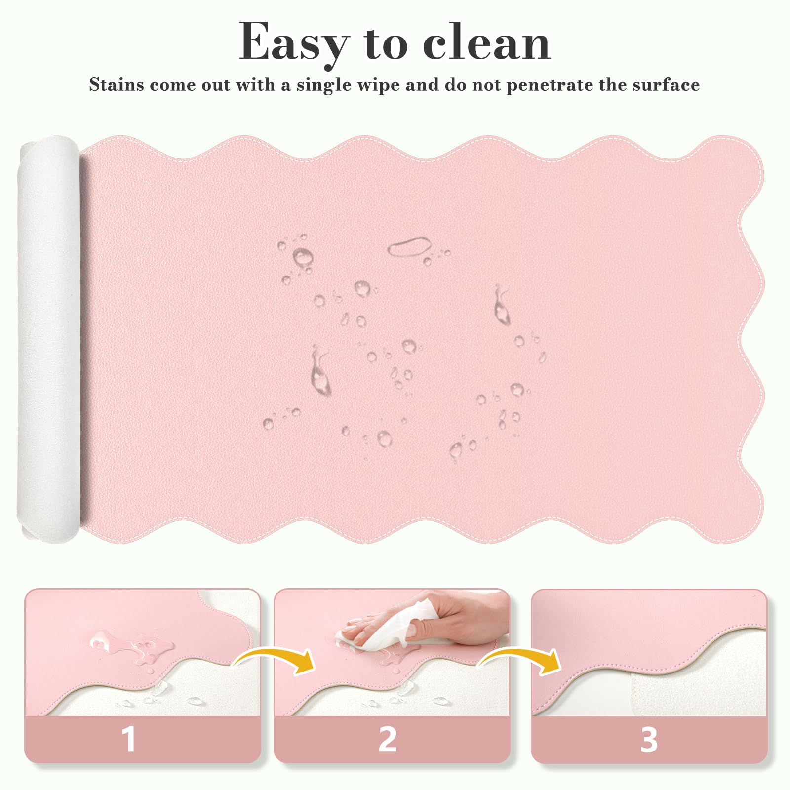 iCasso Pink Scalloped Table Mat, 35.4"x15.7" Desk Pad for Workspace