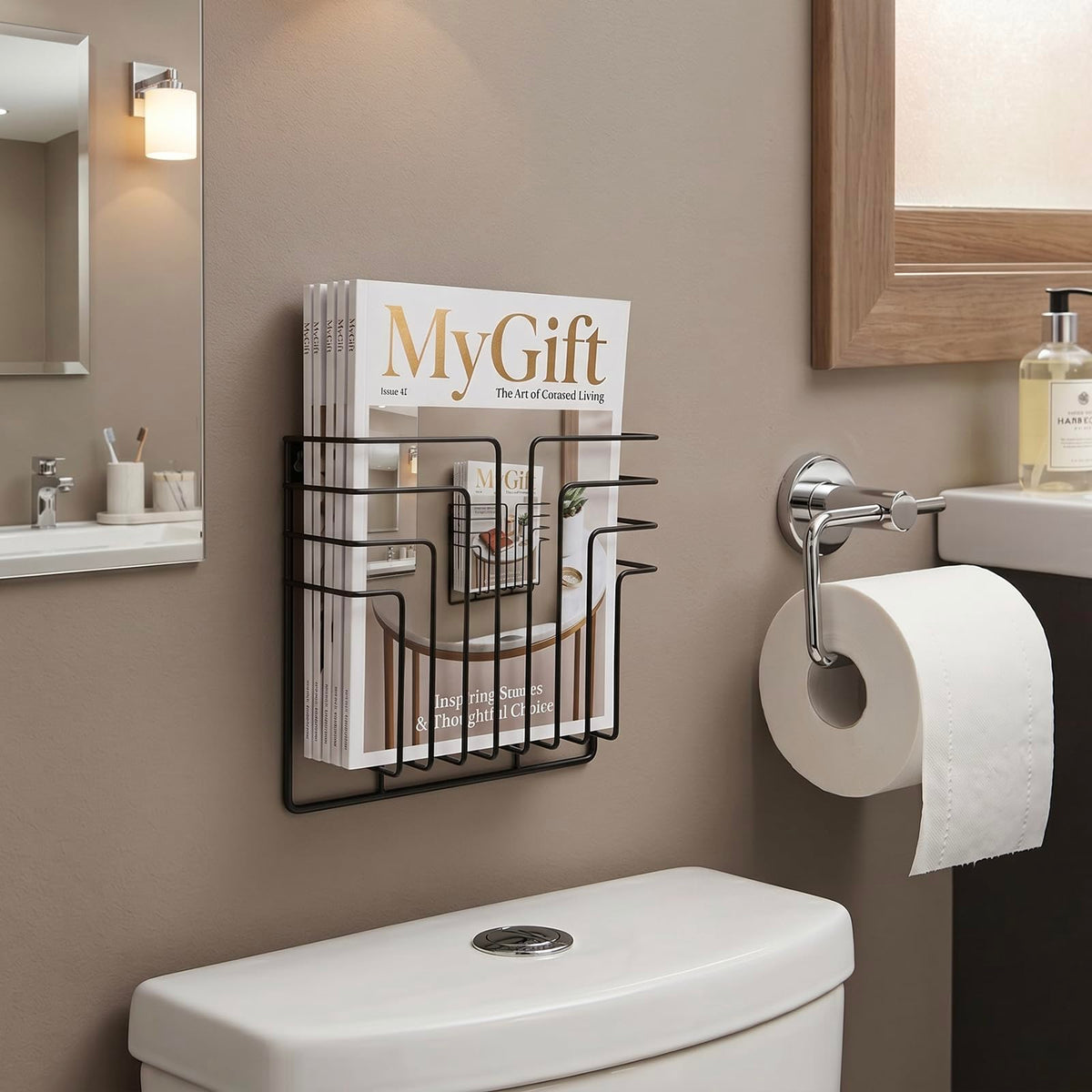 MyGift Black Metal Wire Wall Mounted Magazine File Holder Organizer Rack