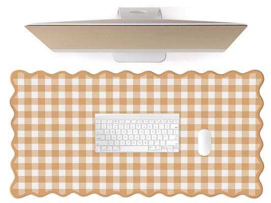 Scalloped‌ Orange Checkered Gingham Desk Mat Cute Pastel Large Mouse Pad Kawaii Cottagecore