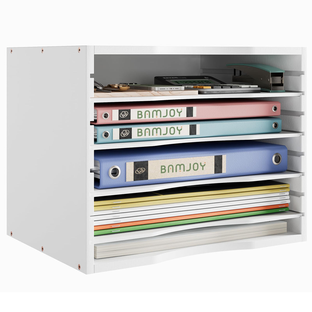 Bamjoy Bamboo 5 Tier Desktop Organizer, Paper Organizer Mail Sorter, File Holder Letter Document