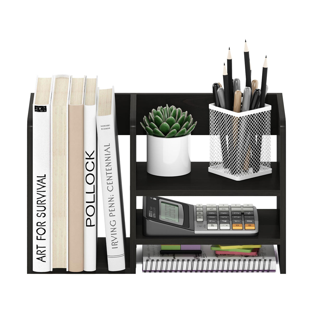 Furinno Hermite Wood Desktop Book and Home Office Supplies Storage Organizer, Espresso