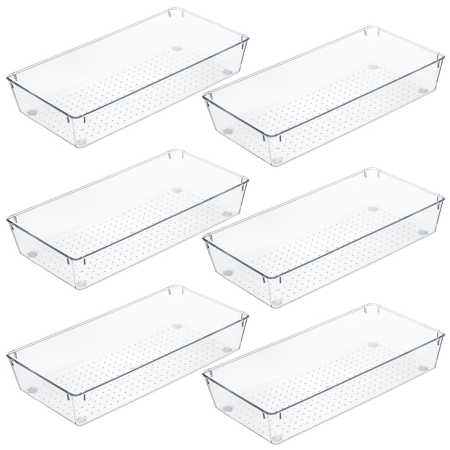 Kingrol 6 Pack 12 x 6 x 2 Inch Clear Drawer Organizer Trays, Desk Drawer Divider Storage Bins