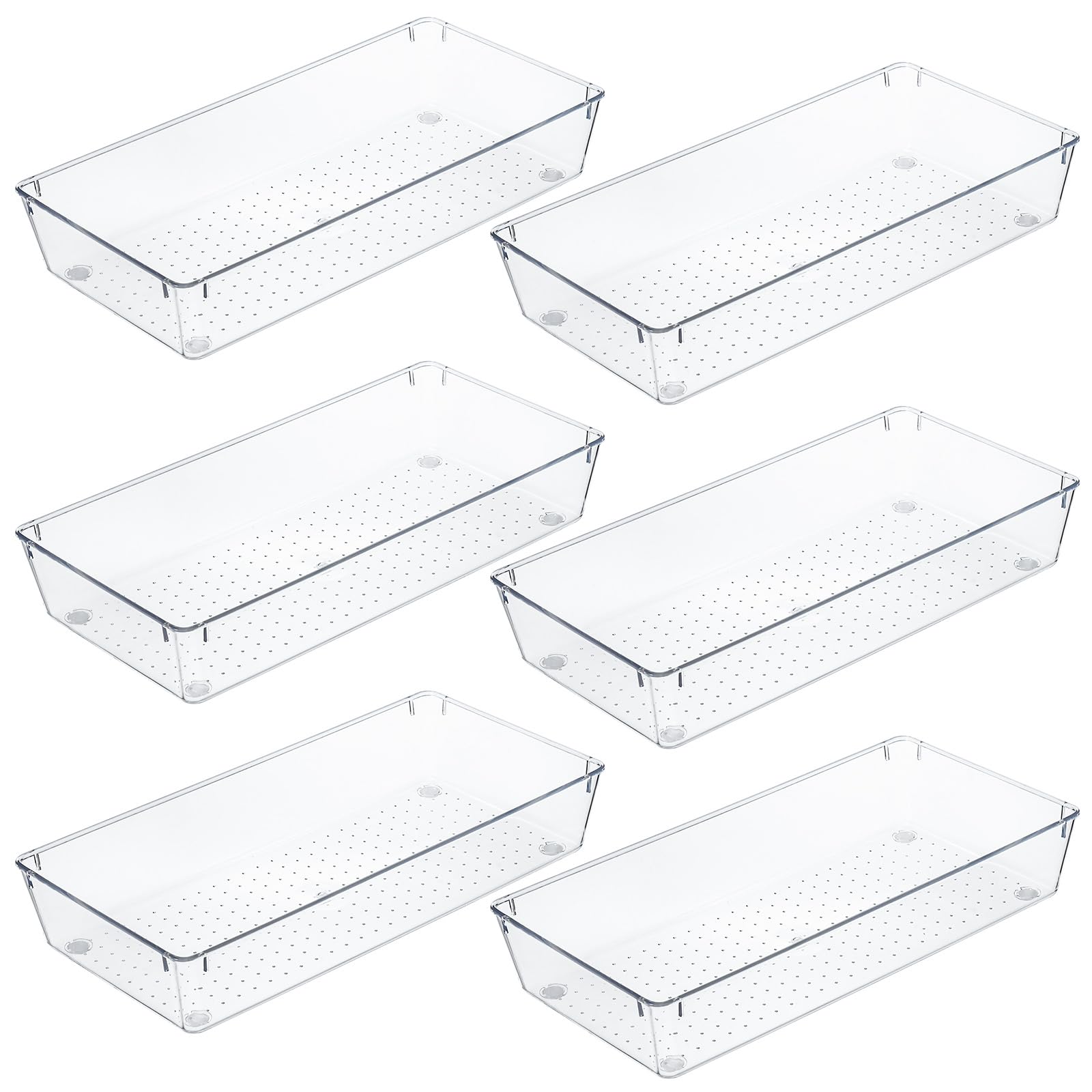 Kingrol 6 Pack 12 x 6 x 2 Inch Clear Drawer Organizer Trays, Desk Drawer Divider Storage Bins